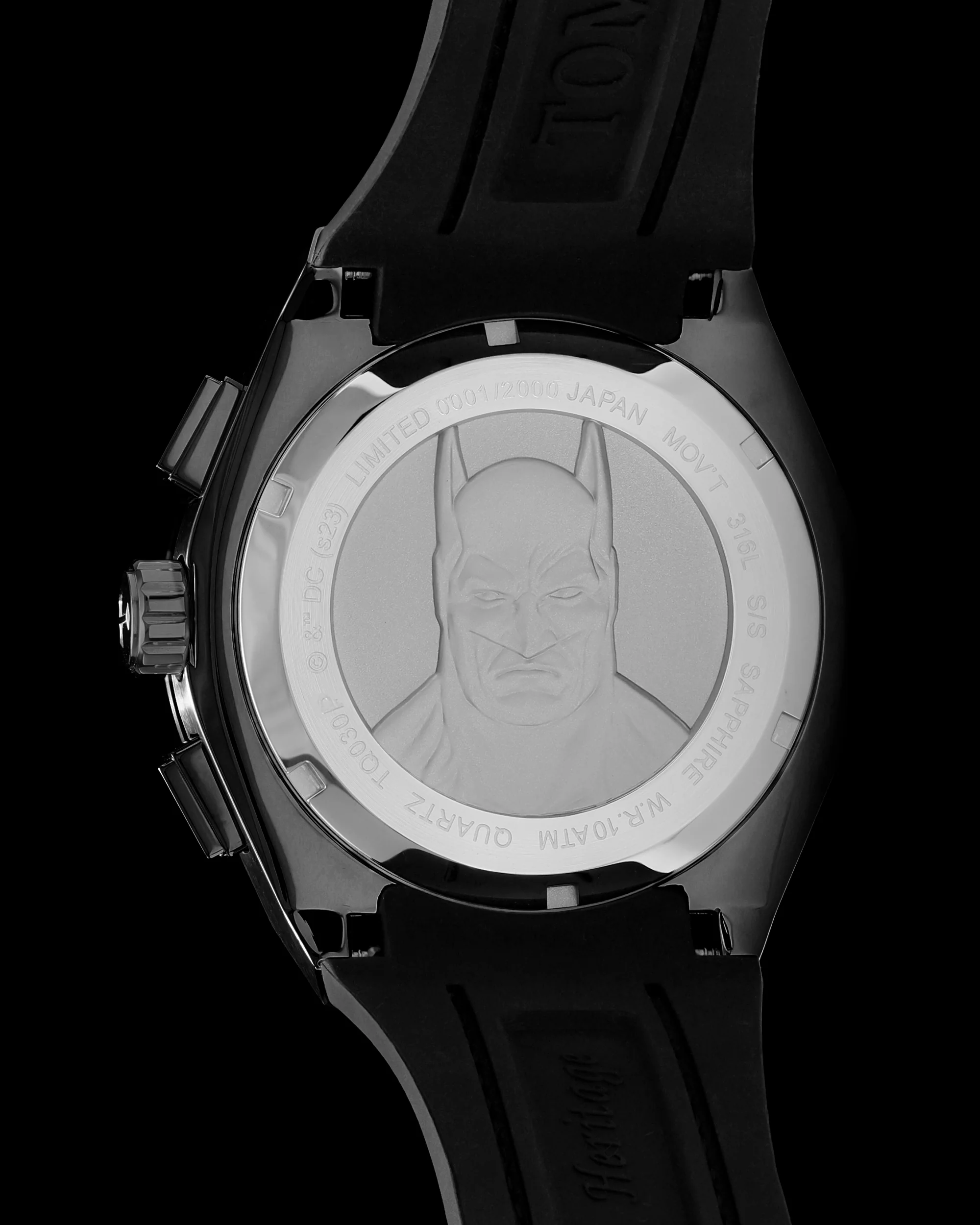 DC Batman TQ023P-D1 (Black/Yellow) with Black and Yellow Crystal (Black Leather with Silicone Strap) - Image 4