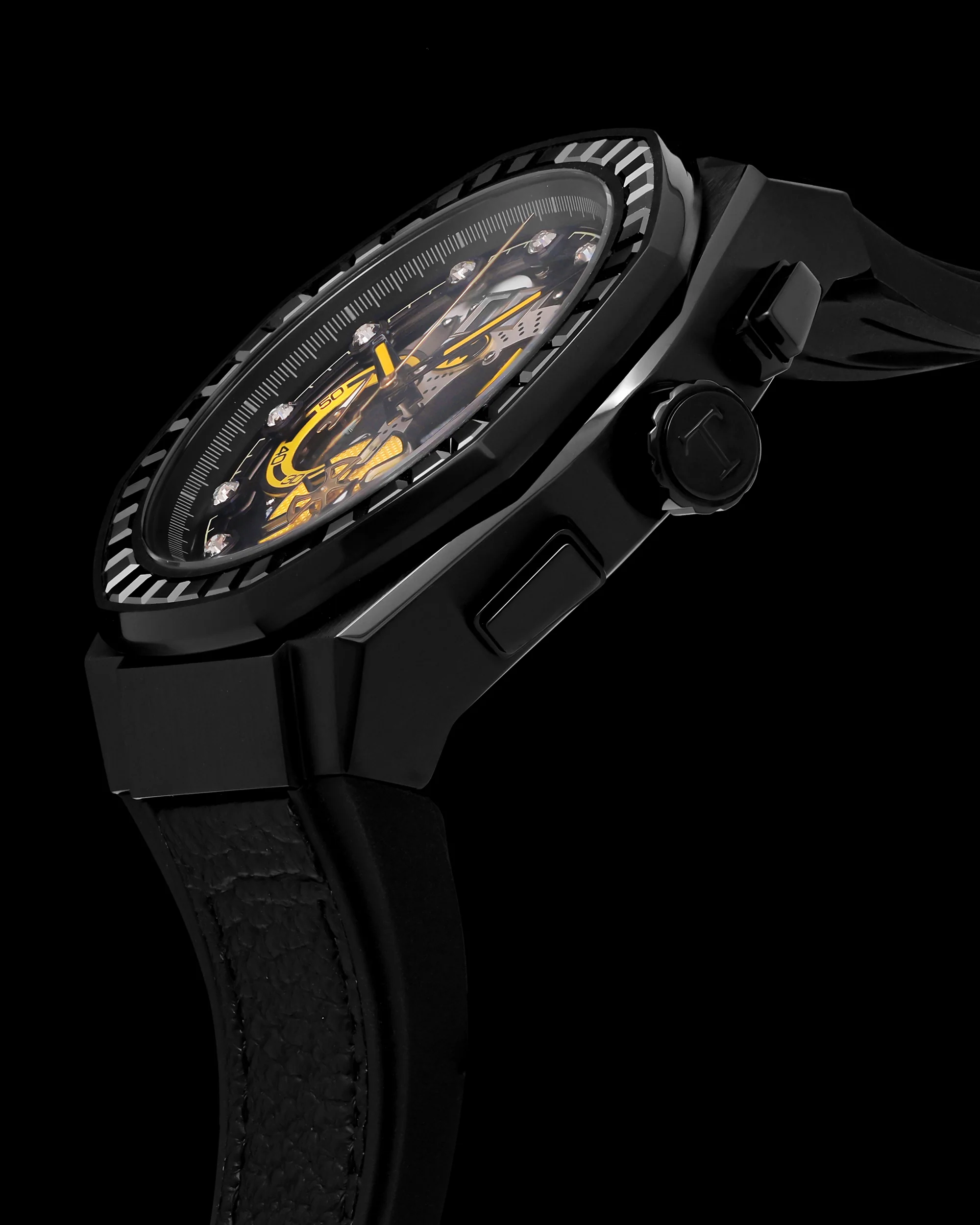 DC Batman TQ023P-D2 (Black) with Black Crystal (Black Leather with Silicone Strap) - Image 2