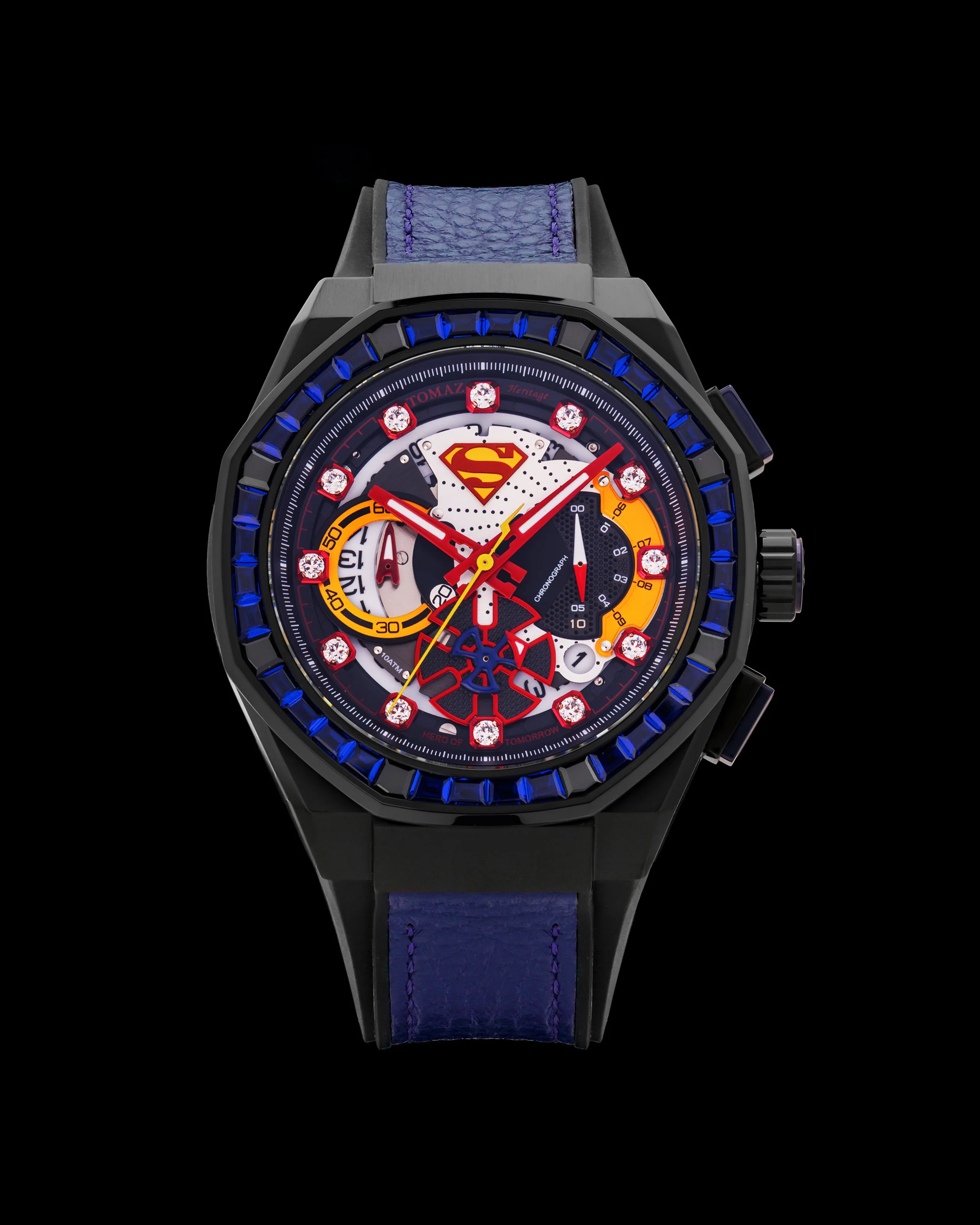 DC Superman TQ023-QD5 (Black) with Crystal and Blue Leather Strap