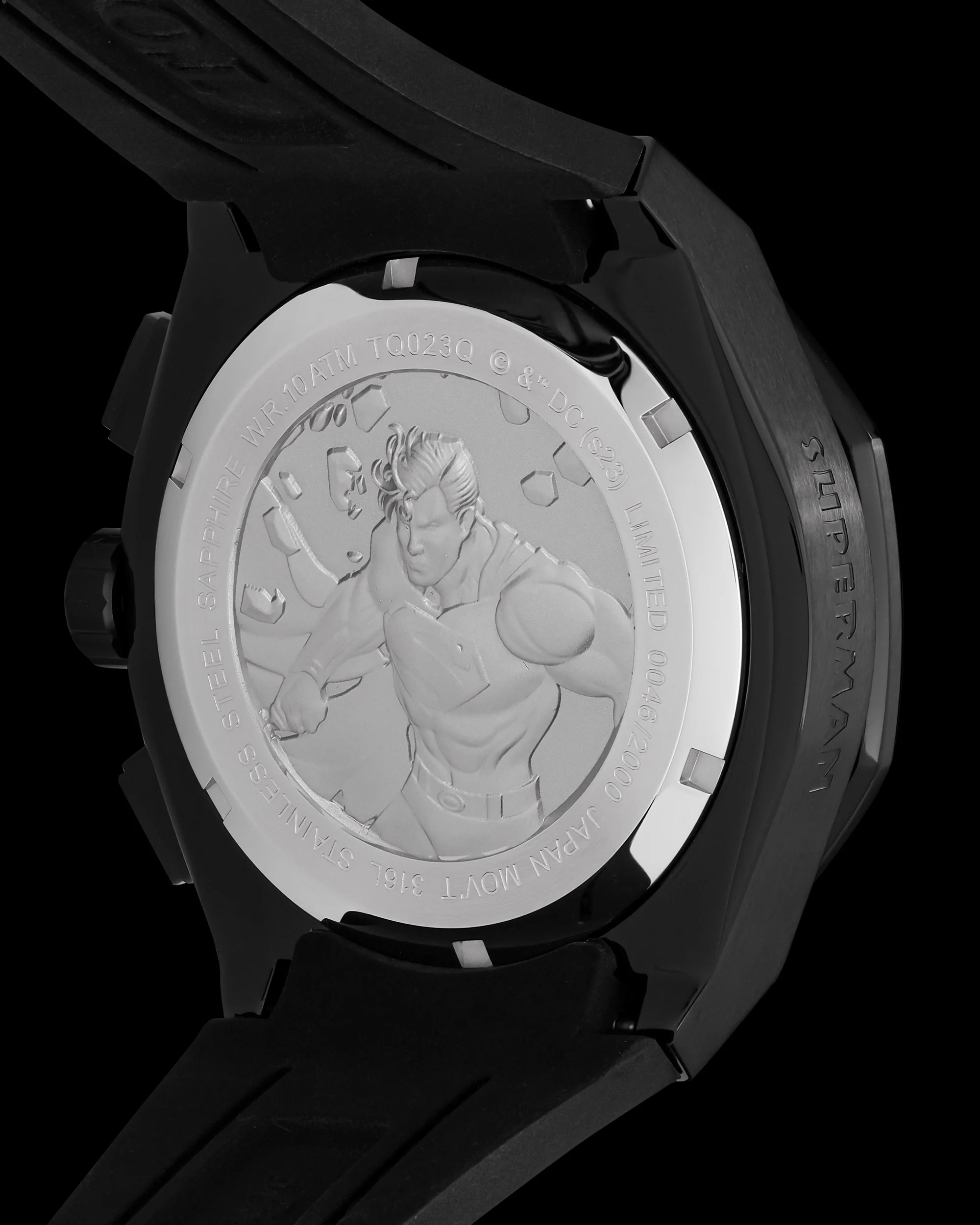 DC Superman TQ023Q-D2 (Black) with Blue and Black Crystal (Blue Leather with Silicone Strap) - Image 2