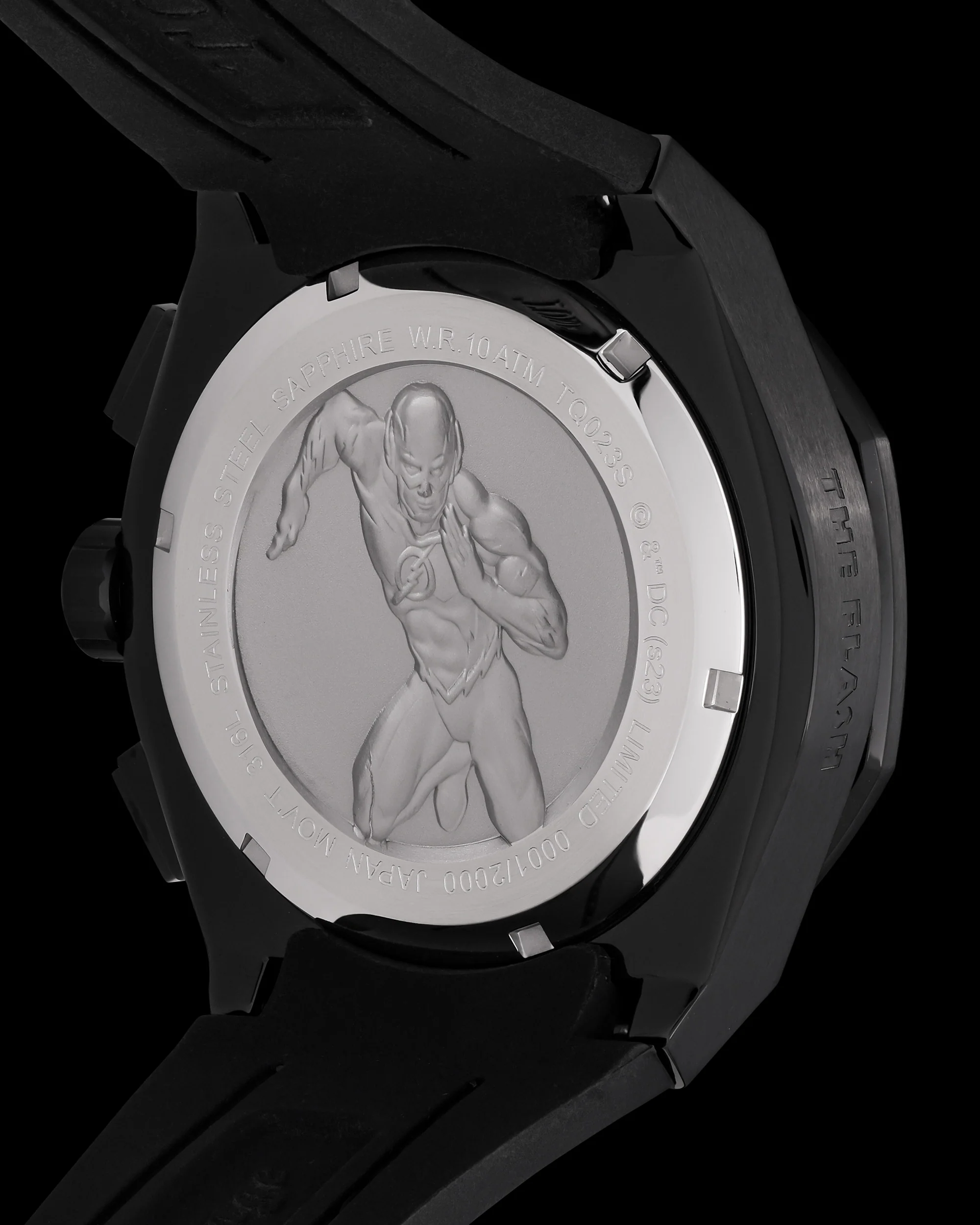 DC The Flash TQ023S-D1 (Black) with Red and Yellow Crystal (Red Leather with Silicone Strap) - Image 2