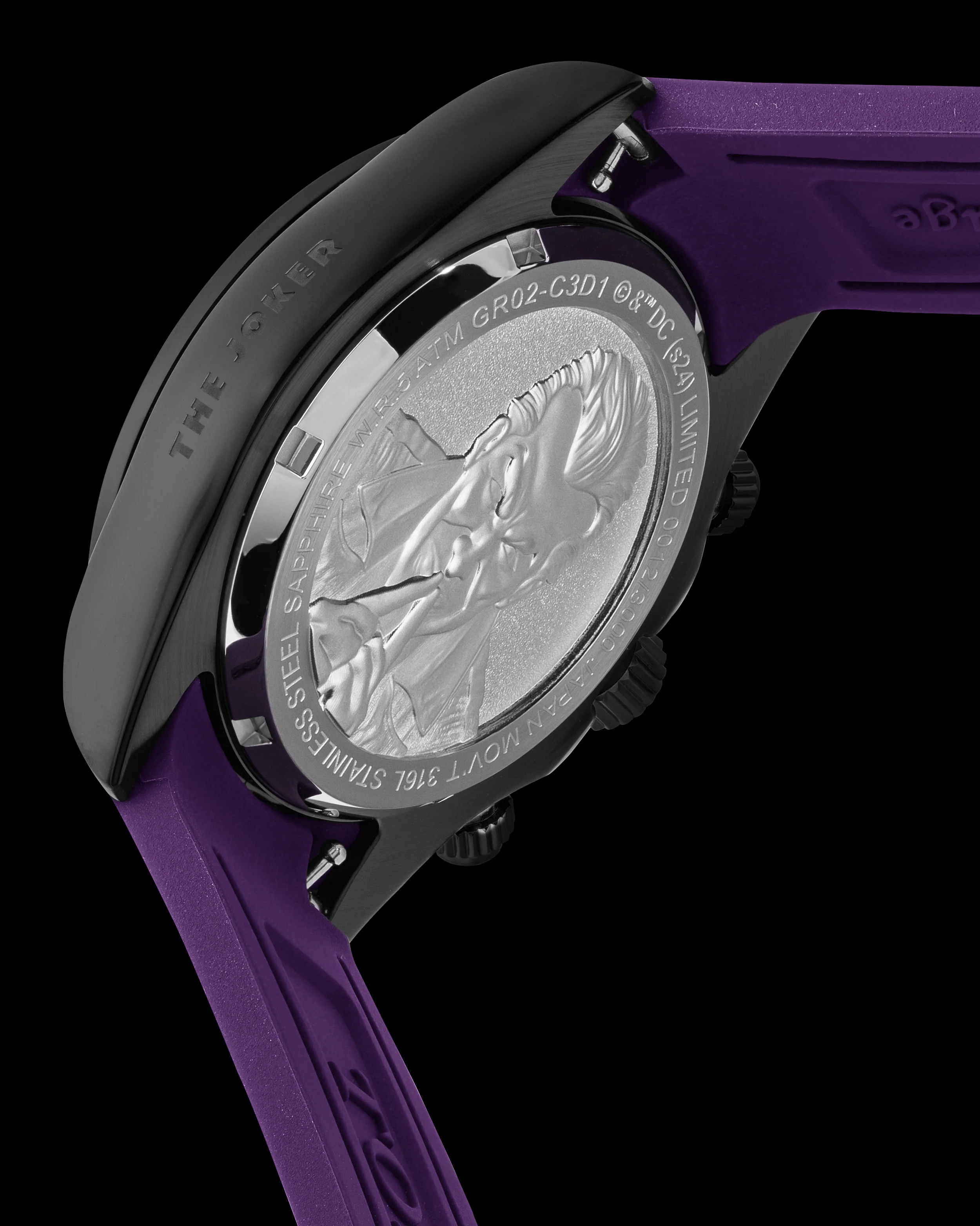 DC The Joker GR02-C3D1 (Black) with Purple Rubber Leather Strap - Image 2