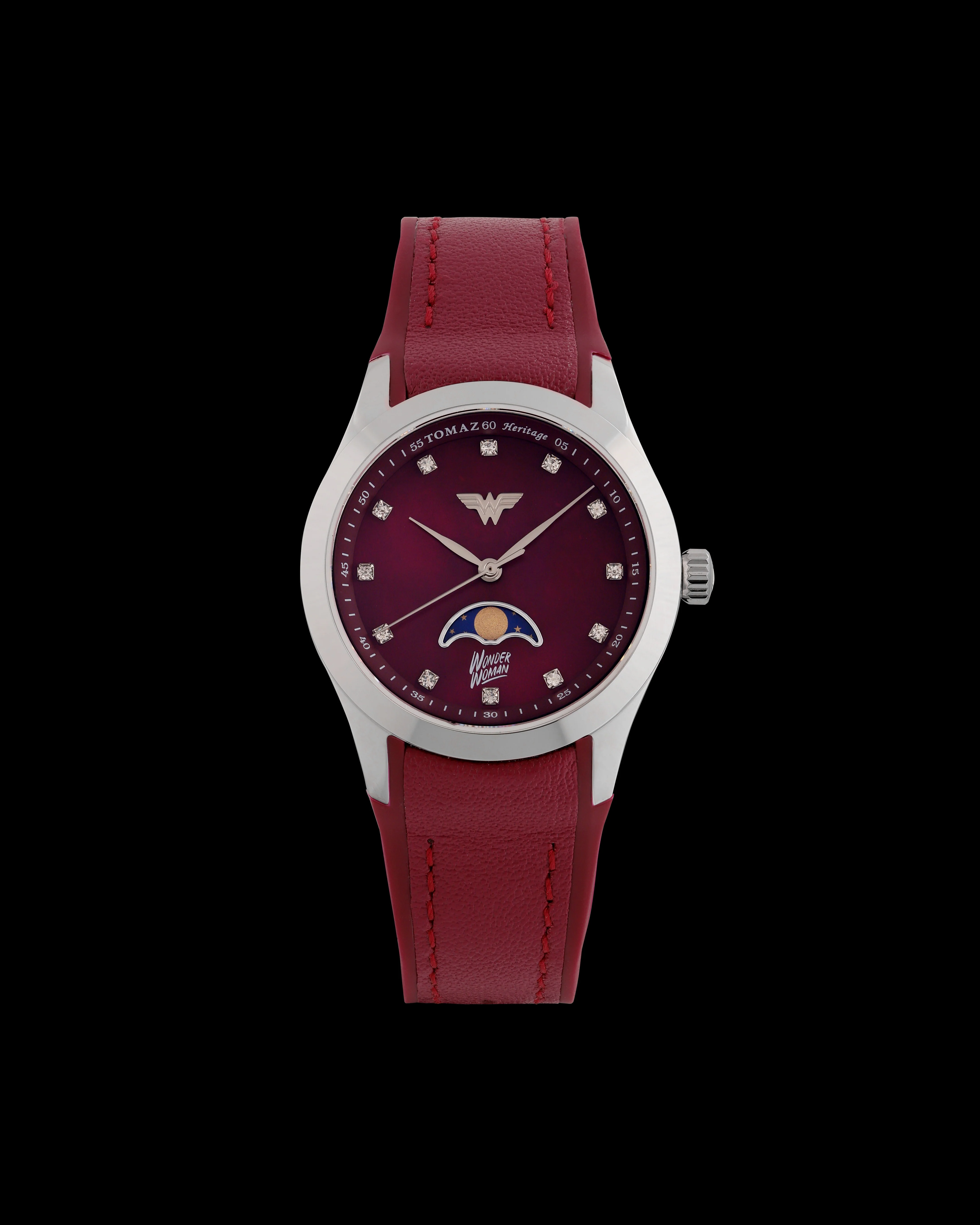 DC Wonder Woman G10L-AD1 (Silver/Maroon) with Maroon Rubber Leather Strap