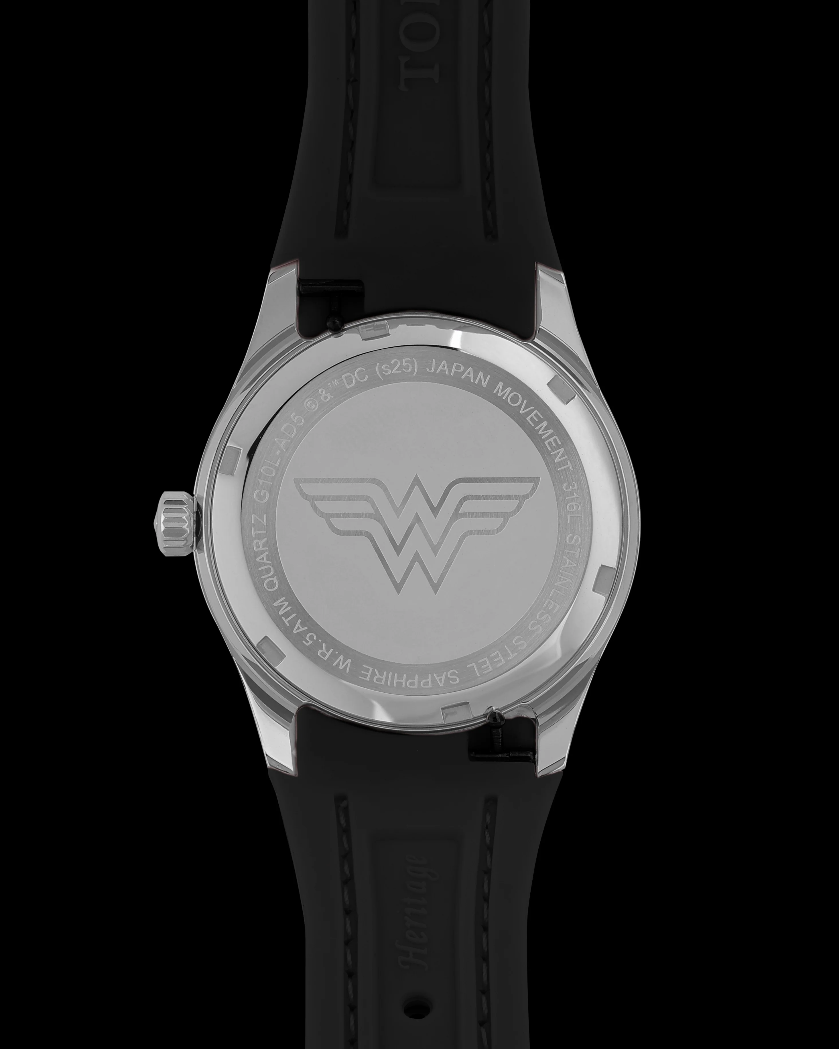 DC Wonder Woman G10L-AD5 (Silver/Black) with Black Rubber Leather Strap - Image 2