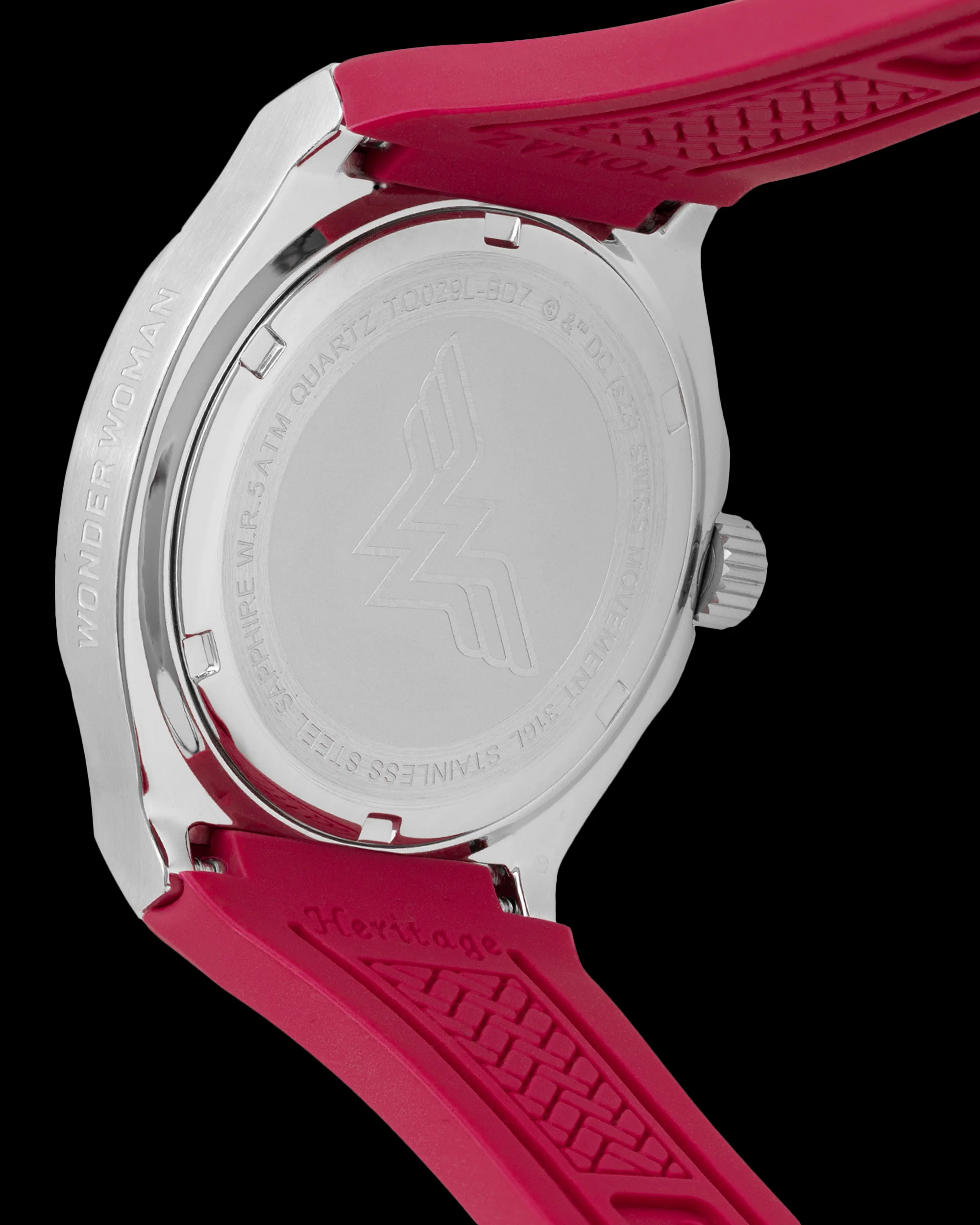 DC Wonder Woman TQ029L-BD7 (Silver/Dark Pink) with White  Swarovski Crystal (Dark Pink Silicone Strap) - Image 2