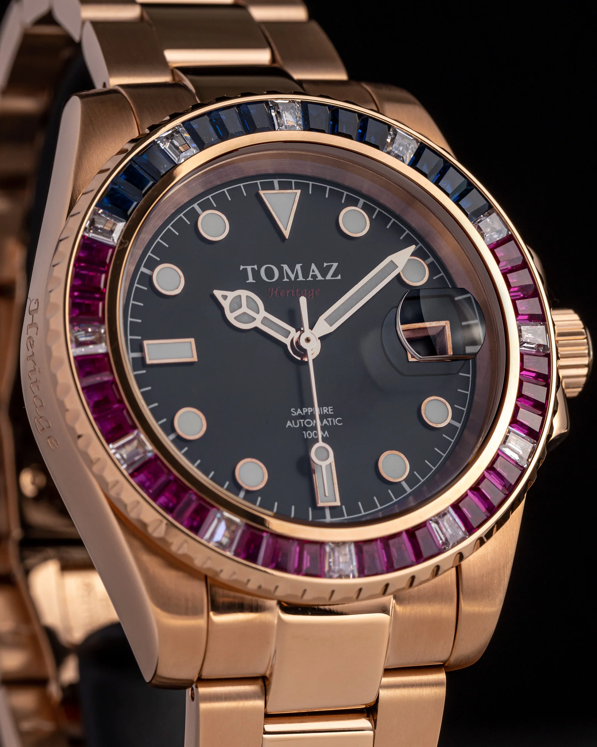 Tomaz Men's Watch GR01BS-D12 (Rosegold) with Purple Blue White Swarovski (Rosegold Stainless Steel) - Image 3