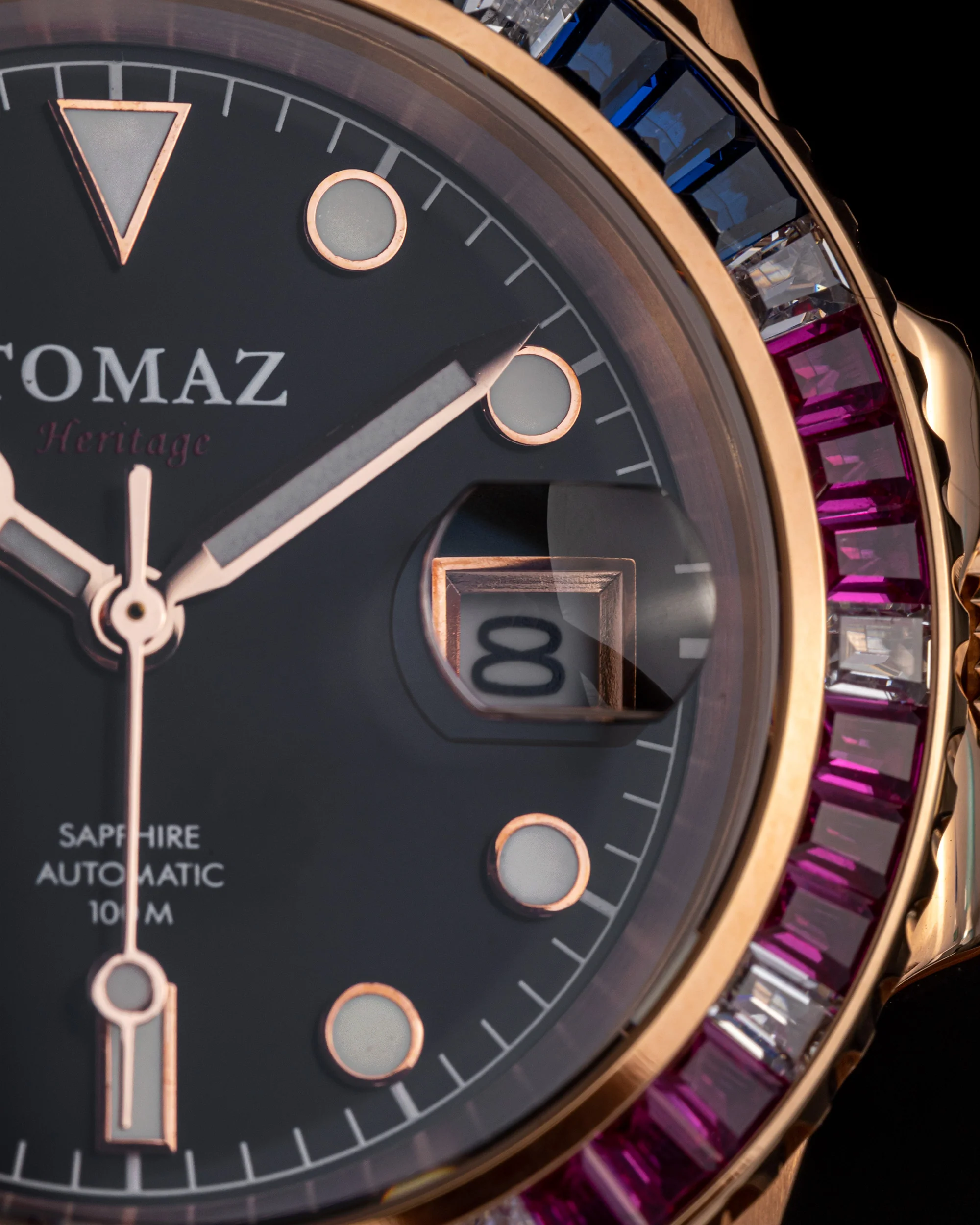 Tomaz Men's Watch GR01BS-D12 (Rosegold) with Purple Blue White Swarovski (Rosegold Stainless Steel) - Image 4