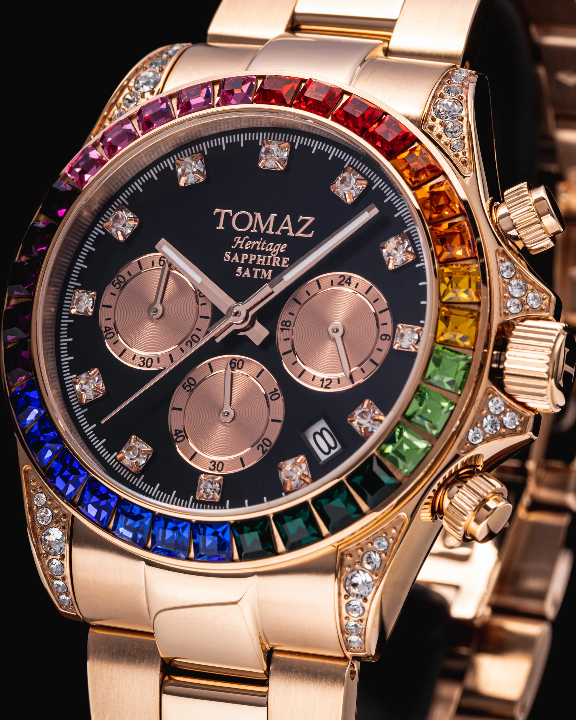 Tomaz Men's Watch GR02M-D1 (Rosegold/Black) with Rainbow Swarovski (Rosegold Stainless Steel) - Image 3