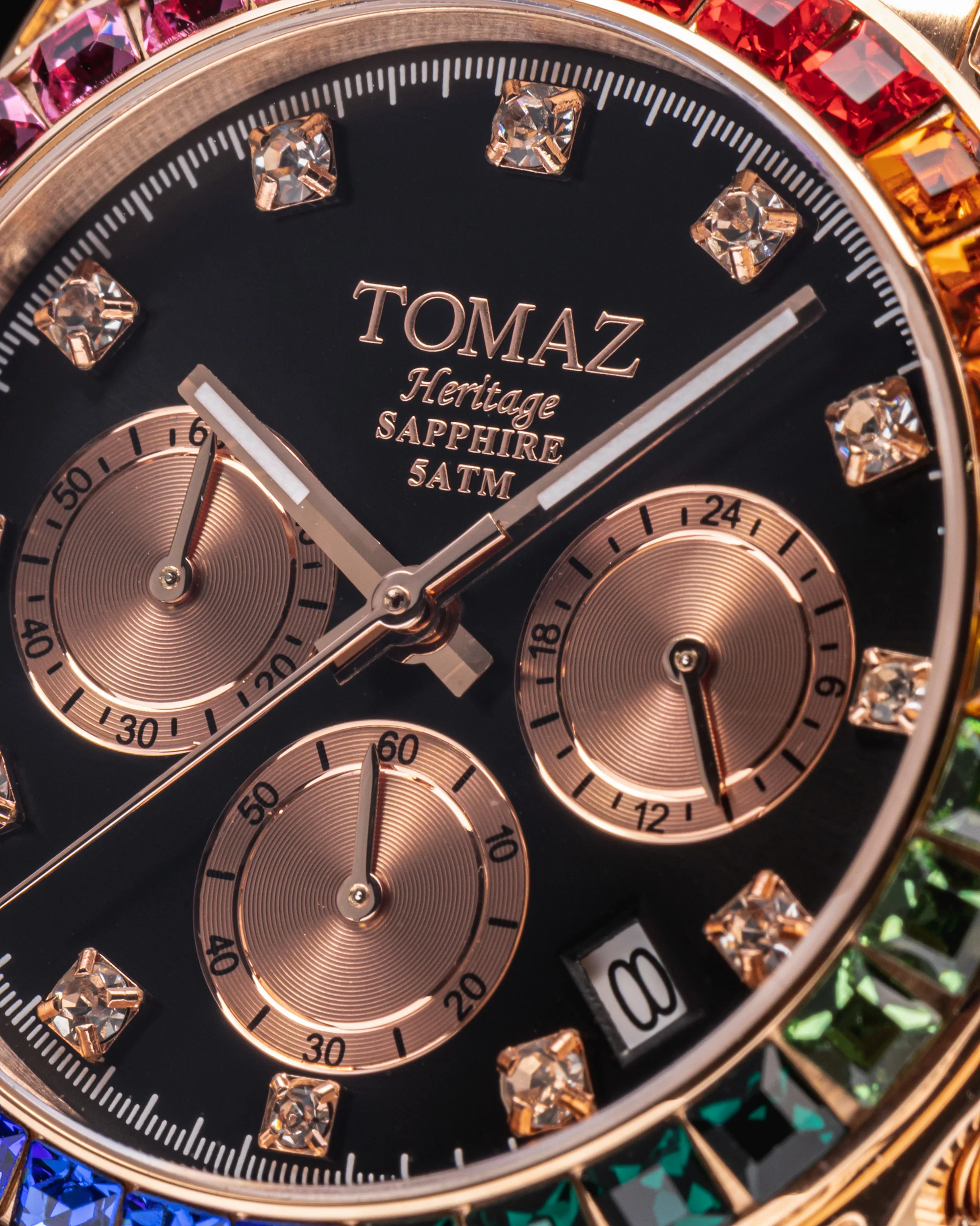 Tomaz Men's Watch GR02M-D1 (Rosegold/Black) with Rainbow Swarovski (Rosegold Stainless Steel) - Image 5