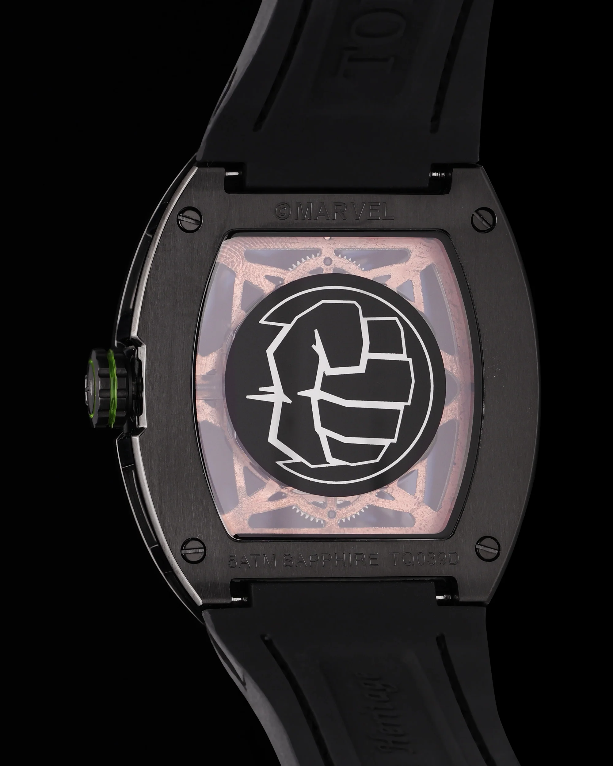 Marvel Hulk TQ039-DD1 (Black/Green) with Green Bamboo Silicone and Leather Strap - Image 4