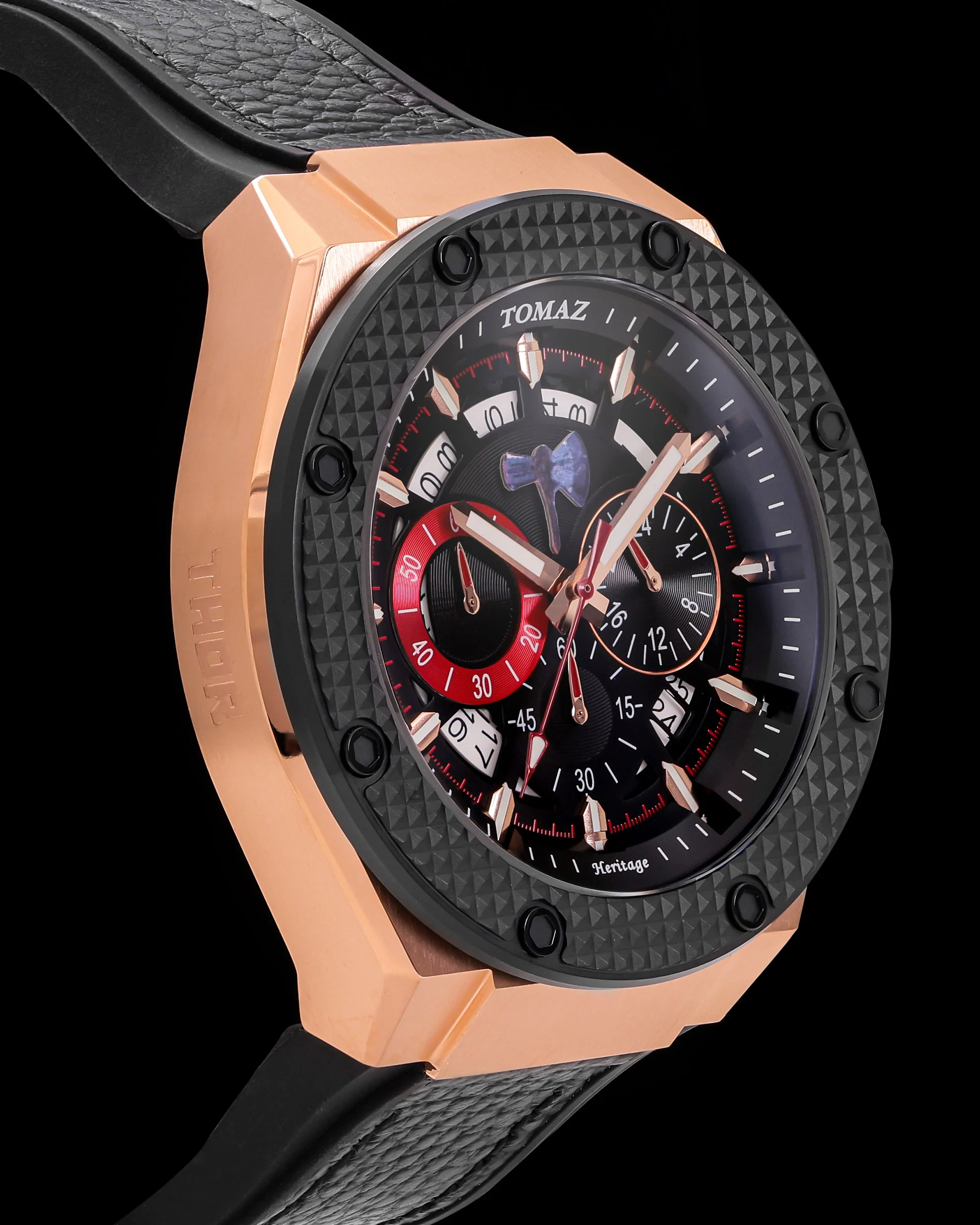 Marvel Thor TQ030M-D1 (Rosegold/Black) Black Leather Strap - Image 2