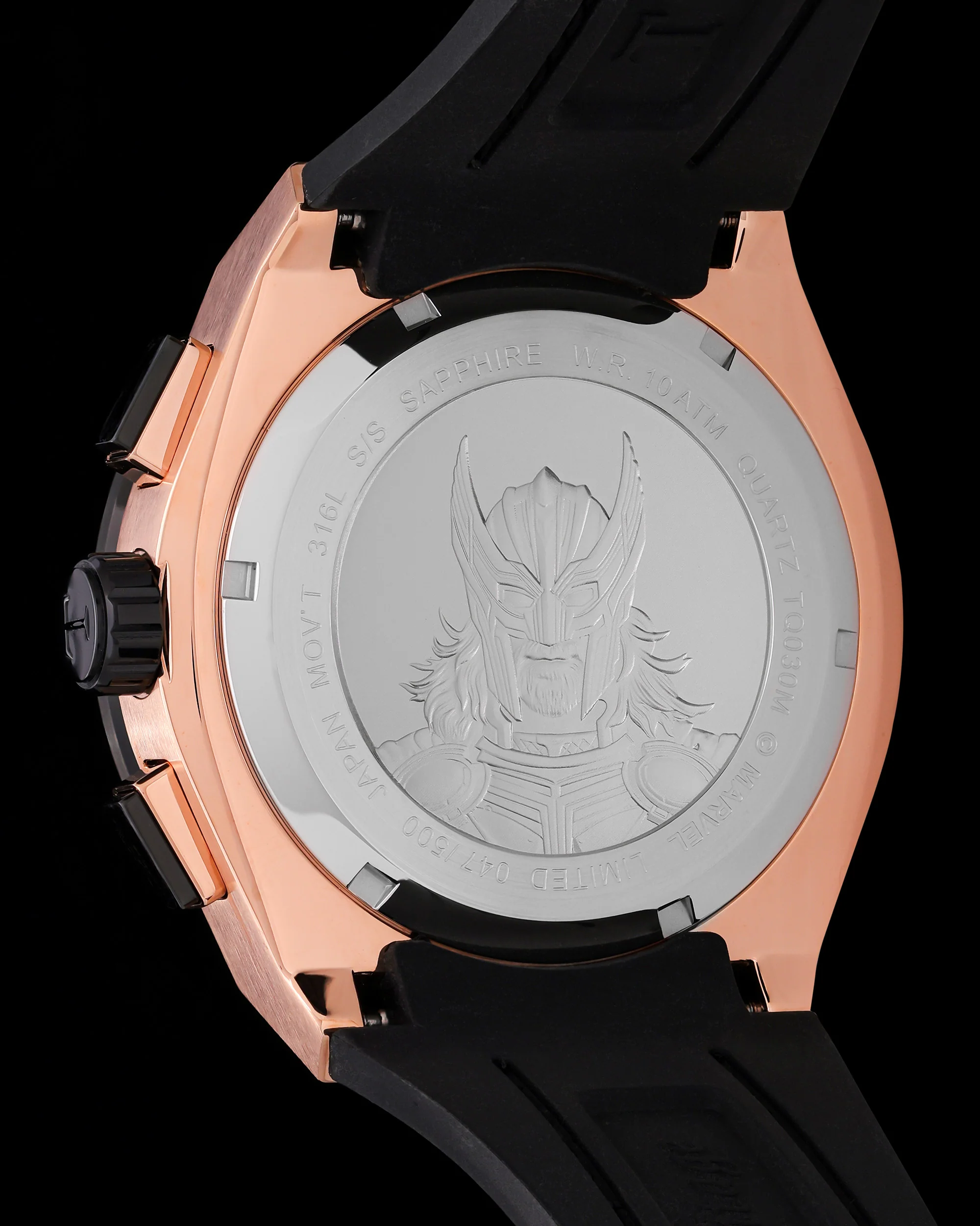 Marvel Thor TQ030M-D1 (Rosegold/Black) Black Leather Strap - Image 3