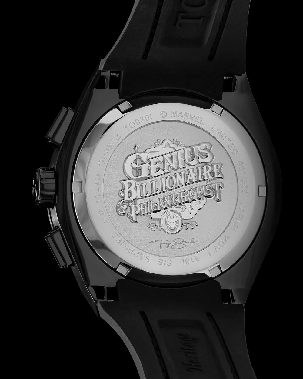 Marvel Tony Stark TQ030I-D3 (Black) Black Leather Strap - Image 2
