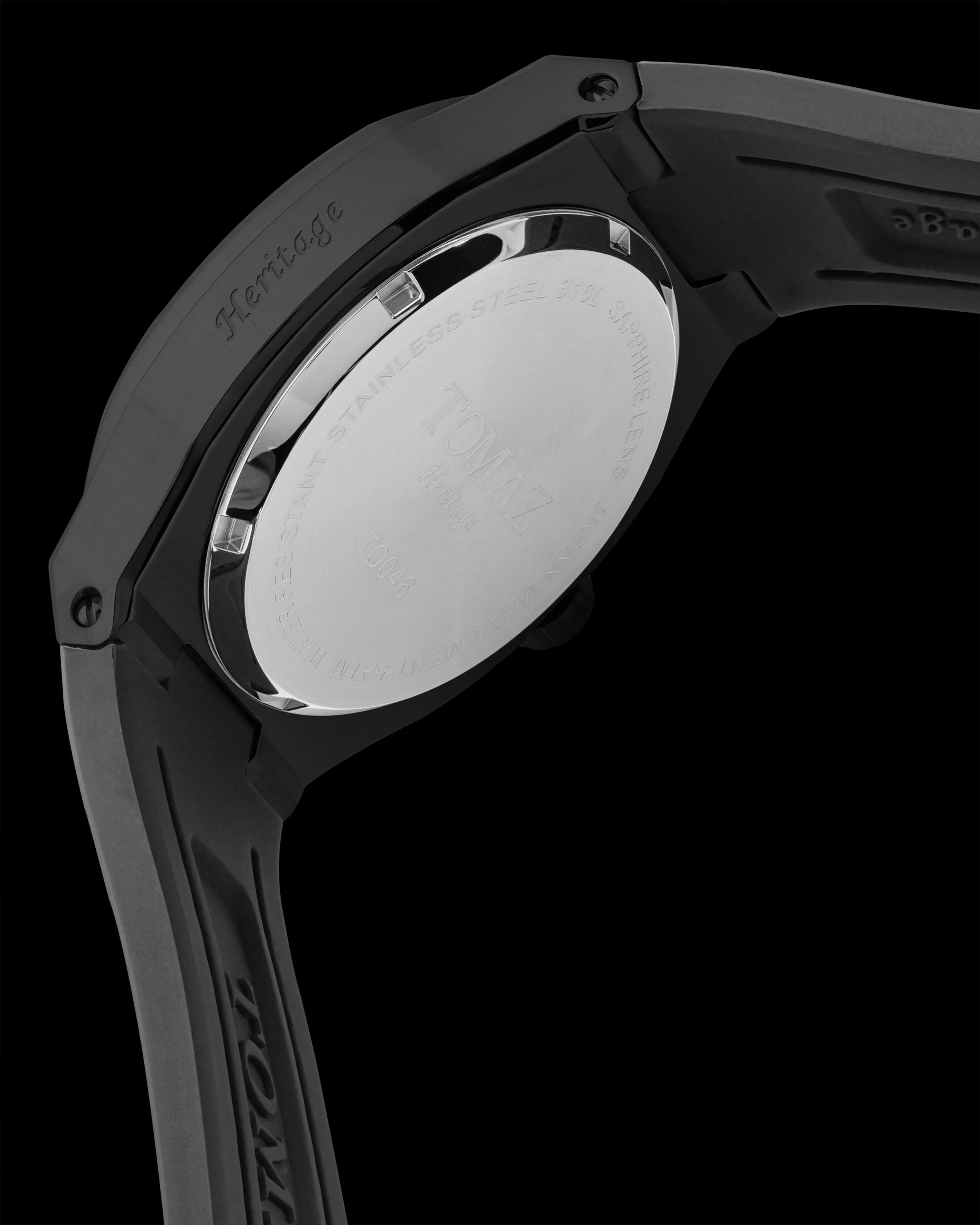Moonphase TQ046-2D4 (Black) with Black Rubber Leather Strap - Image 2