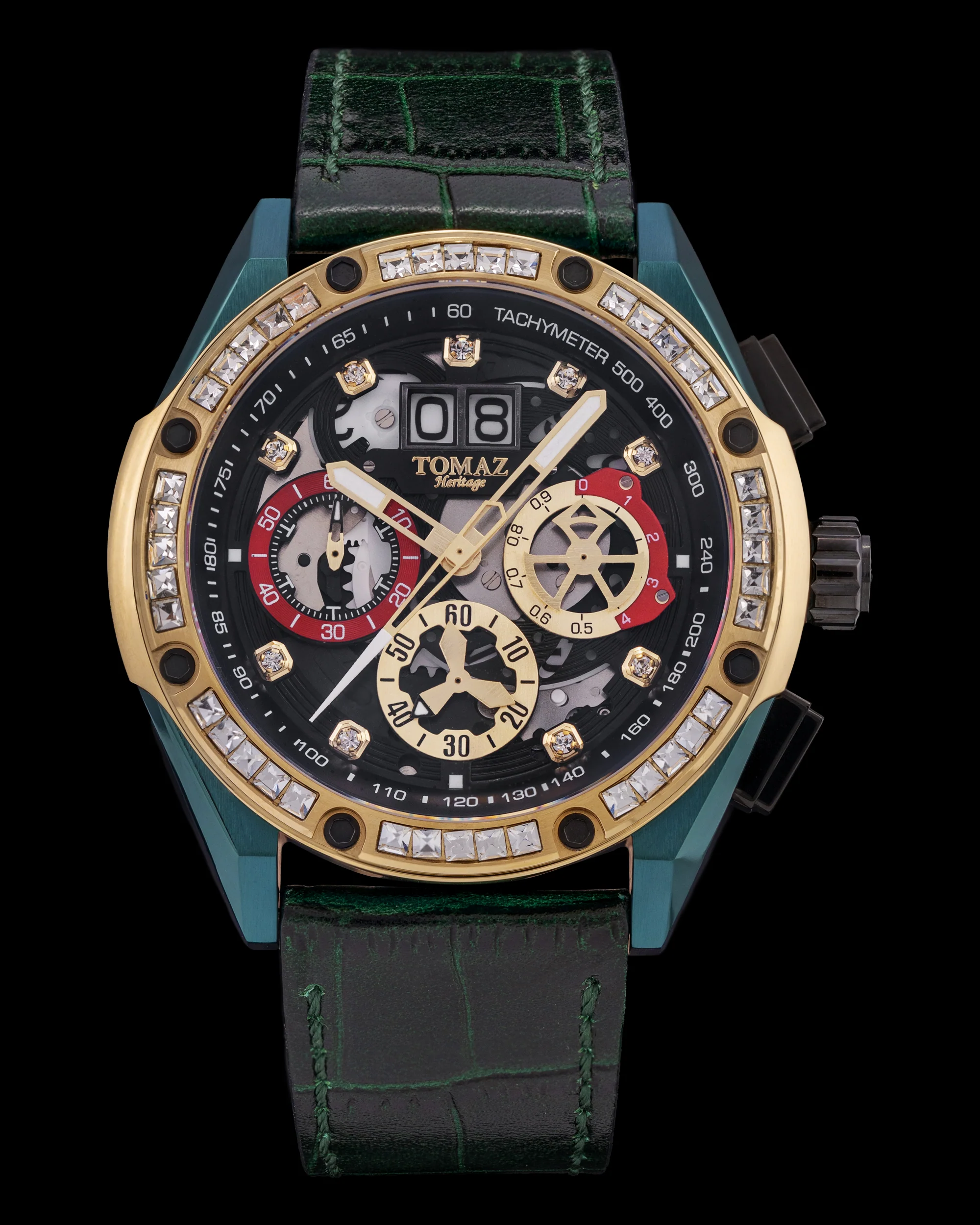 RAWR III TW024E-D9 (Green/Gold/Black) with Crystal (Green Bamboo Leather Strap)