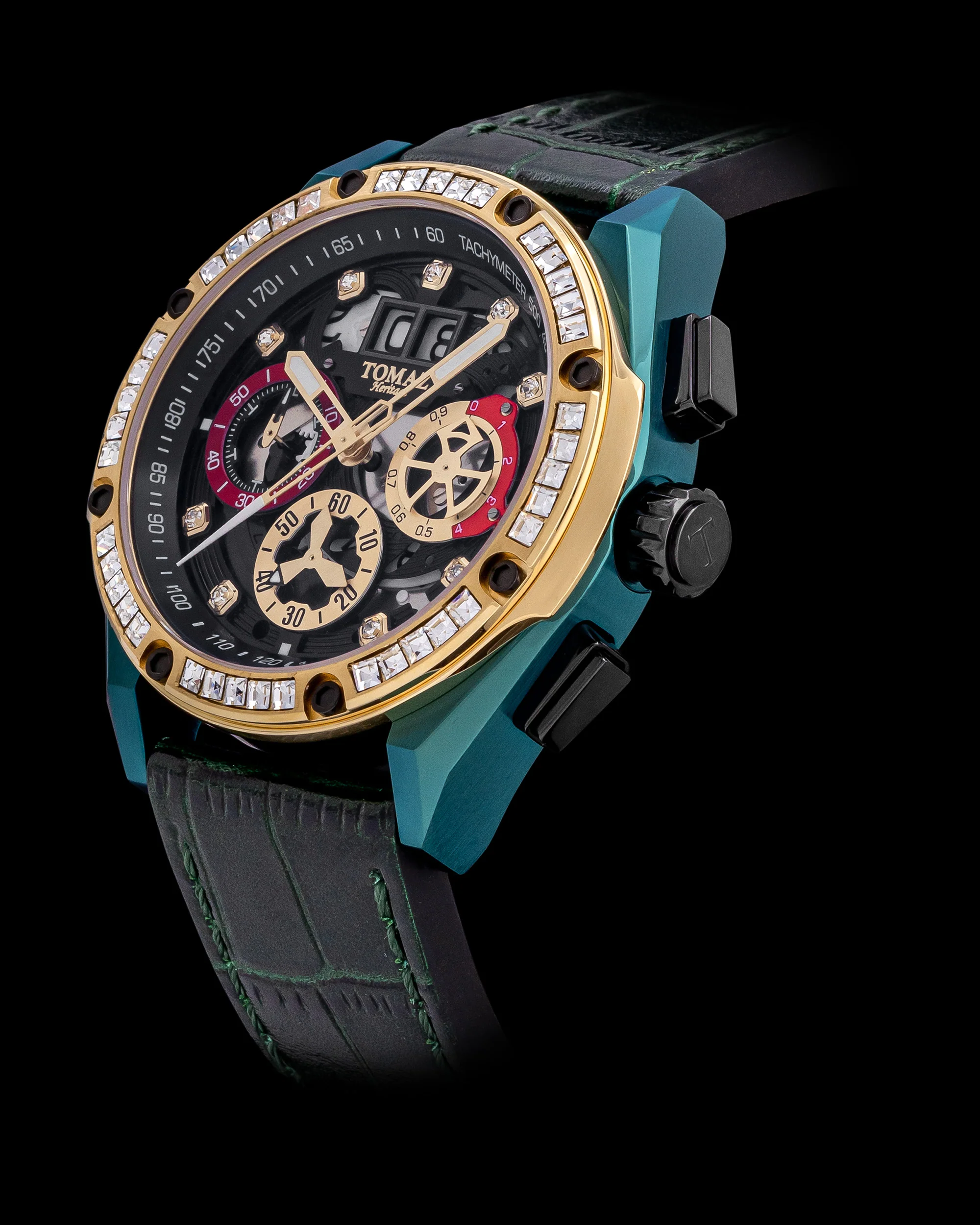 RAWR III TW024E-D9 (Green/Gold/Black) with Crystal (Green Bamboo Leather Strap) - Image 2