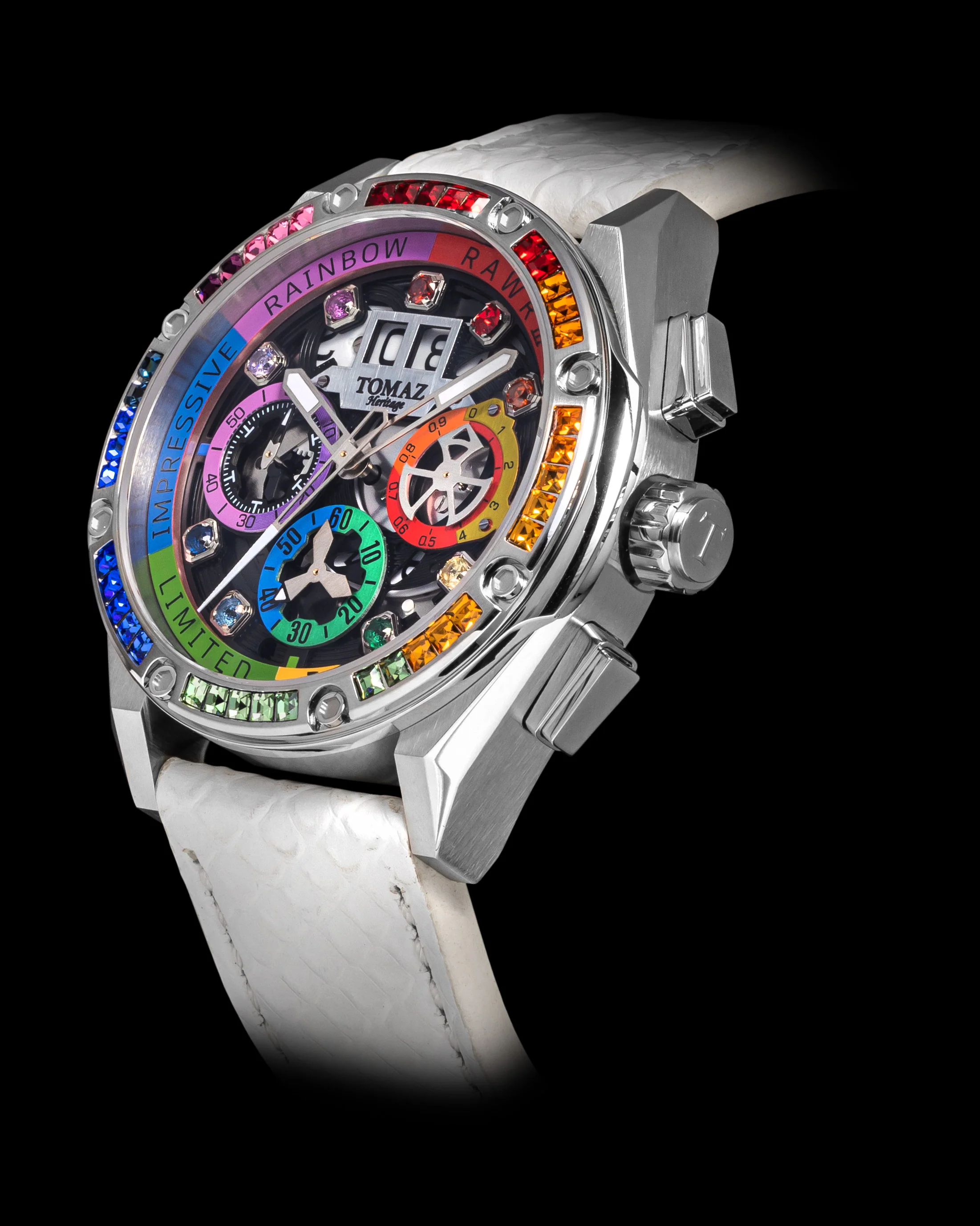 RAWR III TW024I-D3 (Silver) with Rainbow Crystal (White Salmon Leather Strap) - Image 2