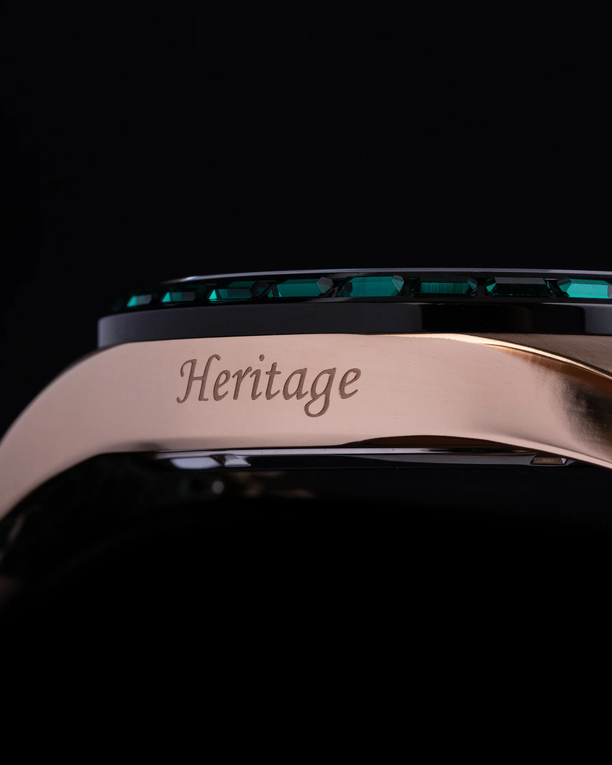 Romeo TW025A-D3 (Rosegold/Green) with Green Crystal (Green Leather Strap) - Image 4