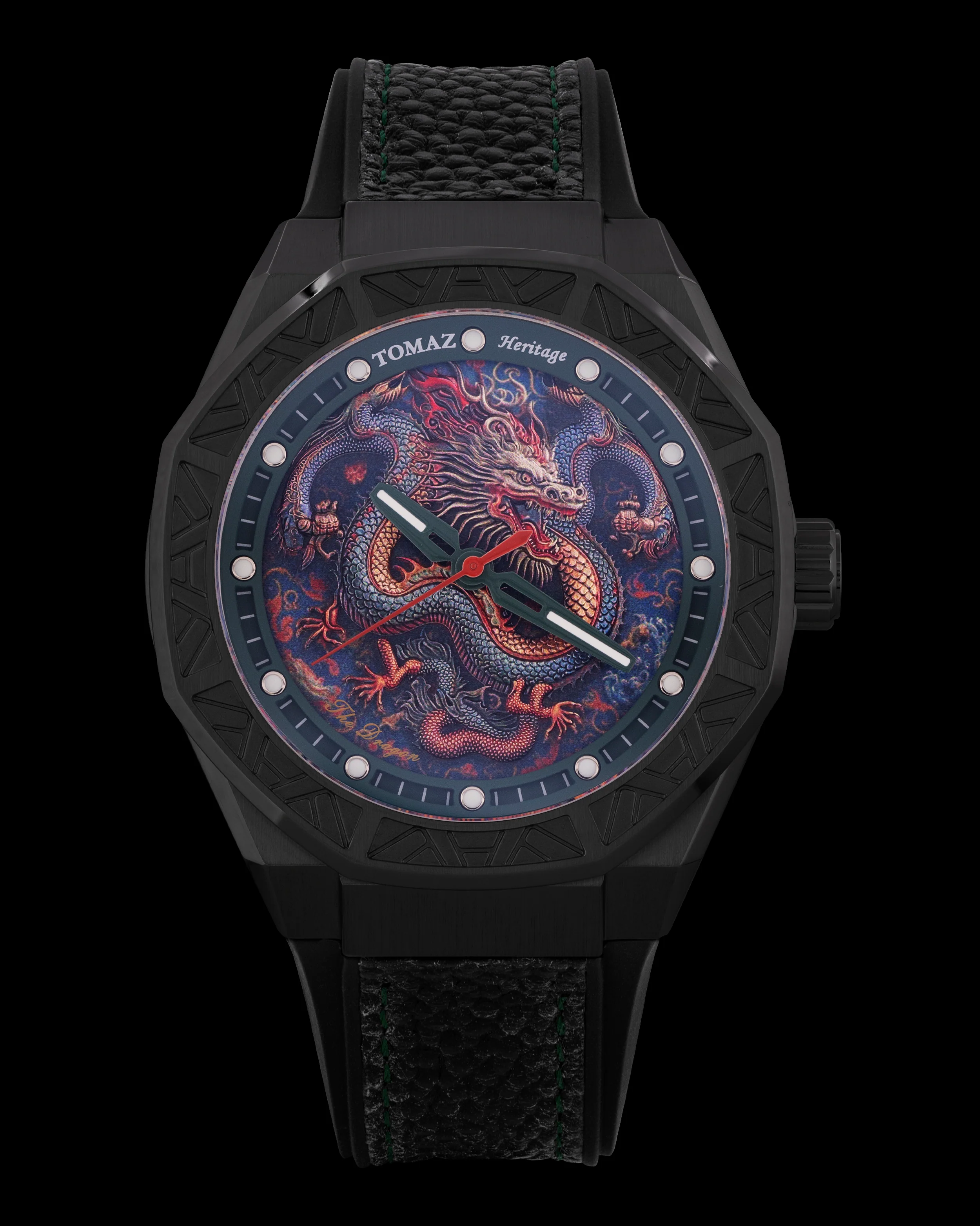 Romeo XL Dragon TQ030-3D3 (Black/Green) and Black Leather Strap