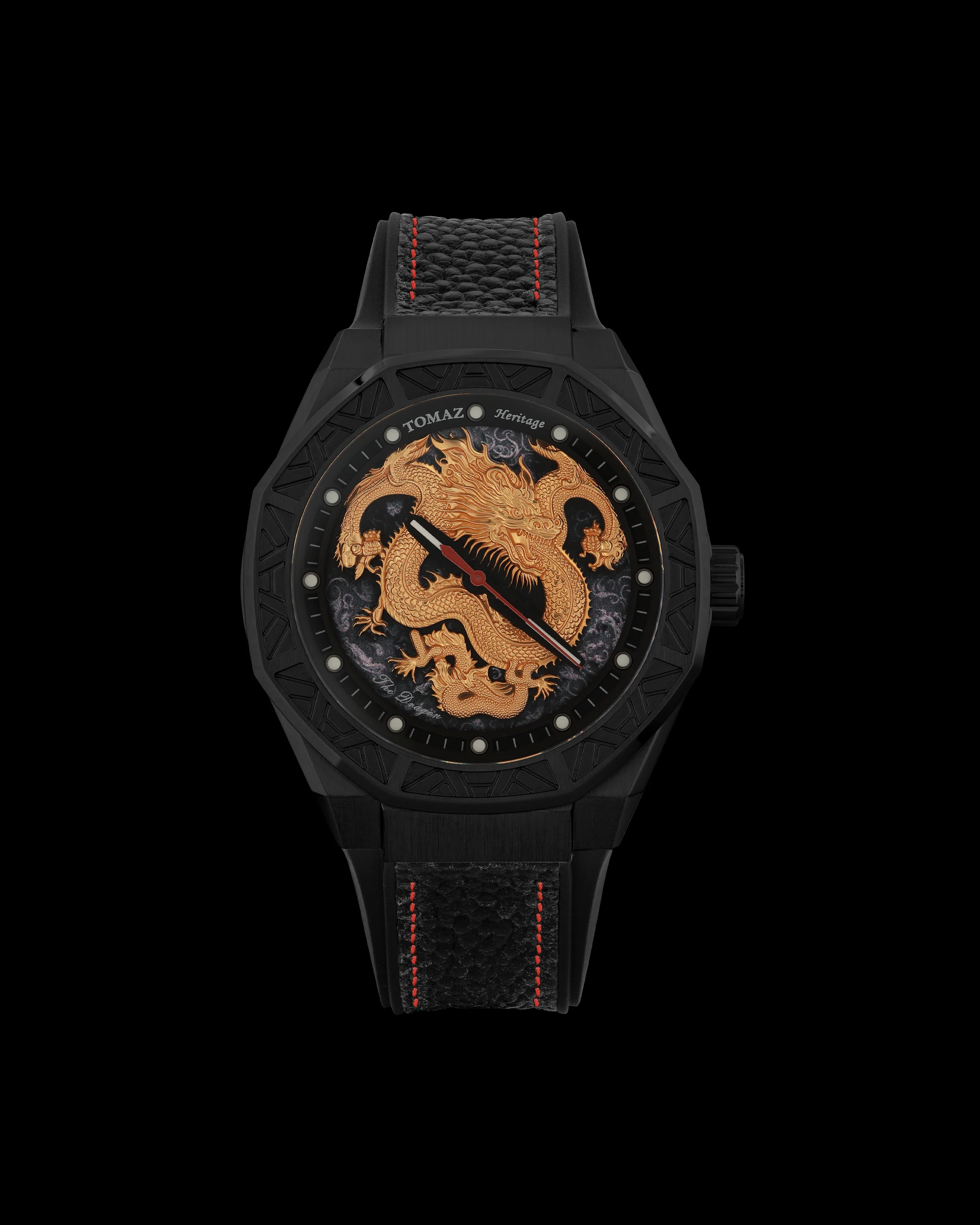 Romeo XL Dragon TQ030-3D7 (Black) and Black Rubber Leather Strap