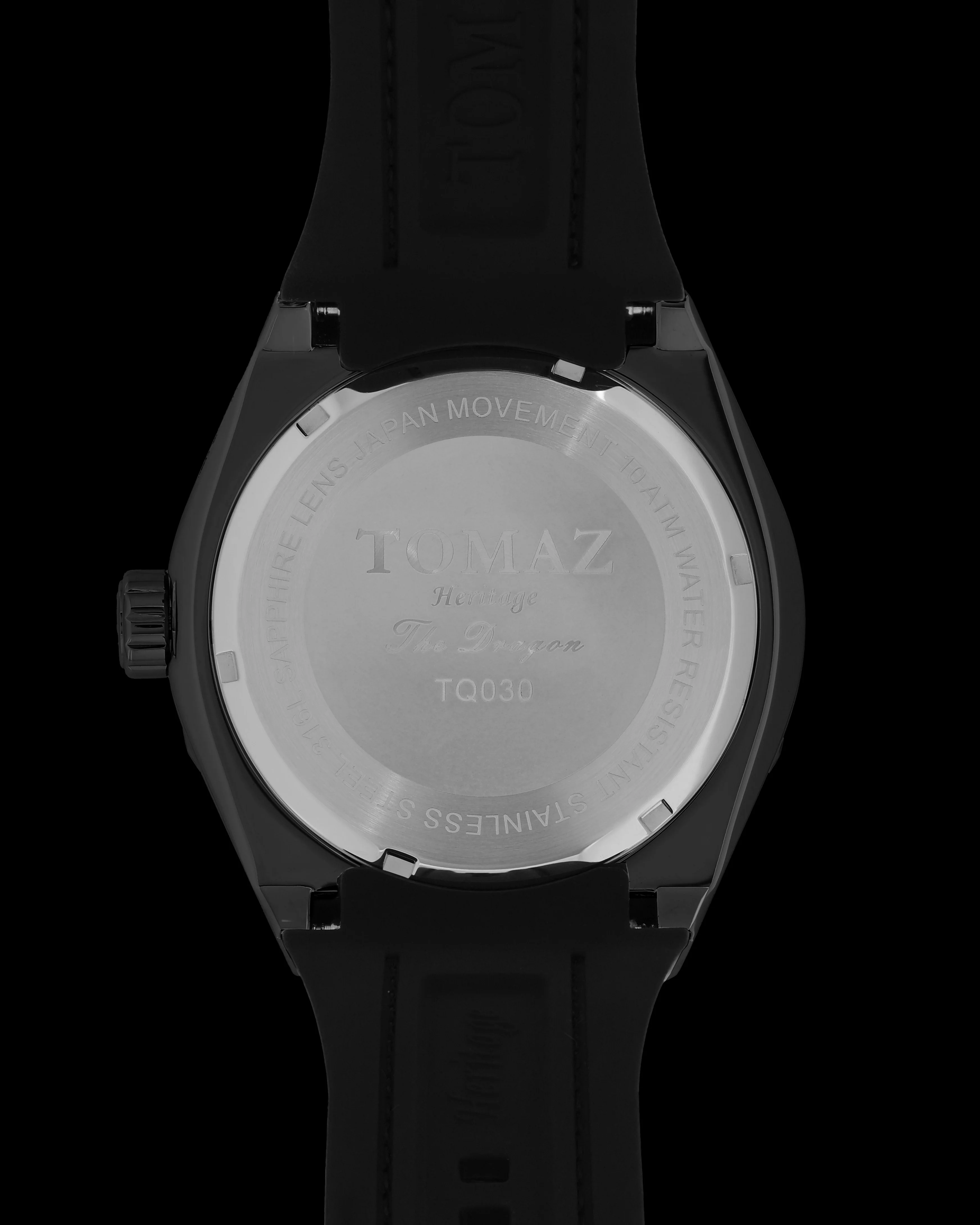 Romeo XL Dragon TQ030-3D7 (Black) and Black Rubber Leather Strap - Image 2