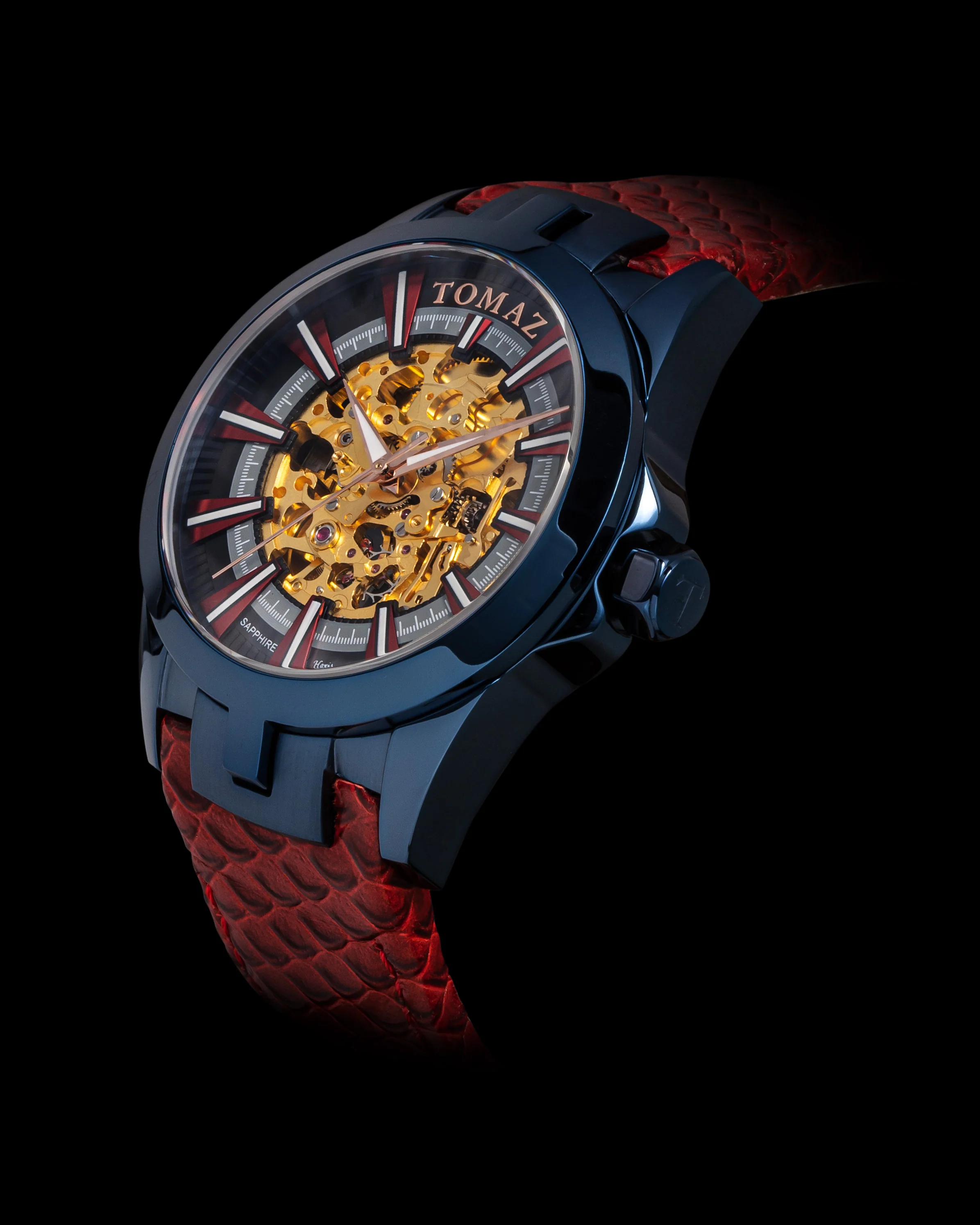 Skeletor TW003B-D2 (Black/Red) Red Salmon Leather Strap - Image 2