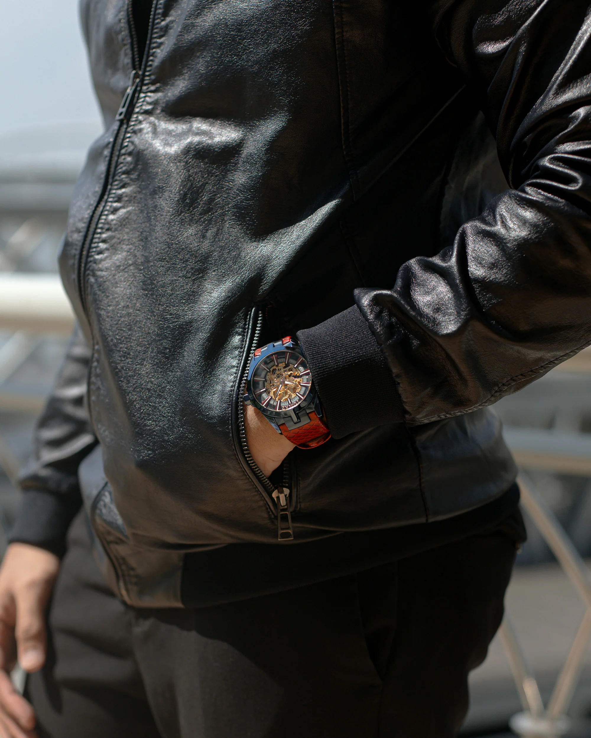 Skeletor TW003B-D2 (Black/Red) Red Salmon Leather Strap - Image 9
