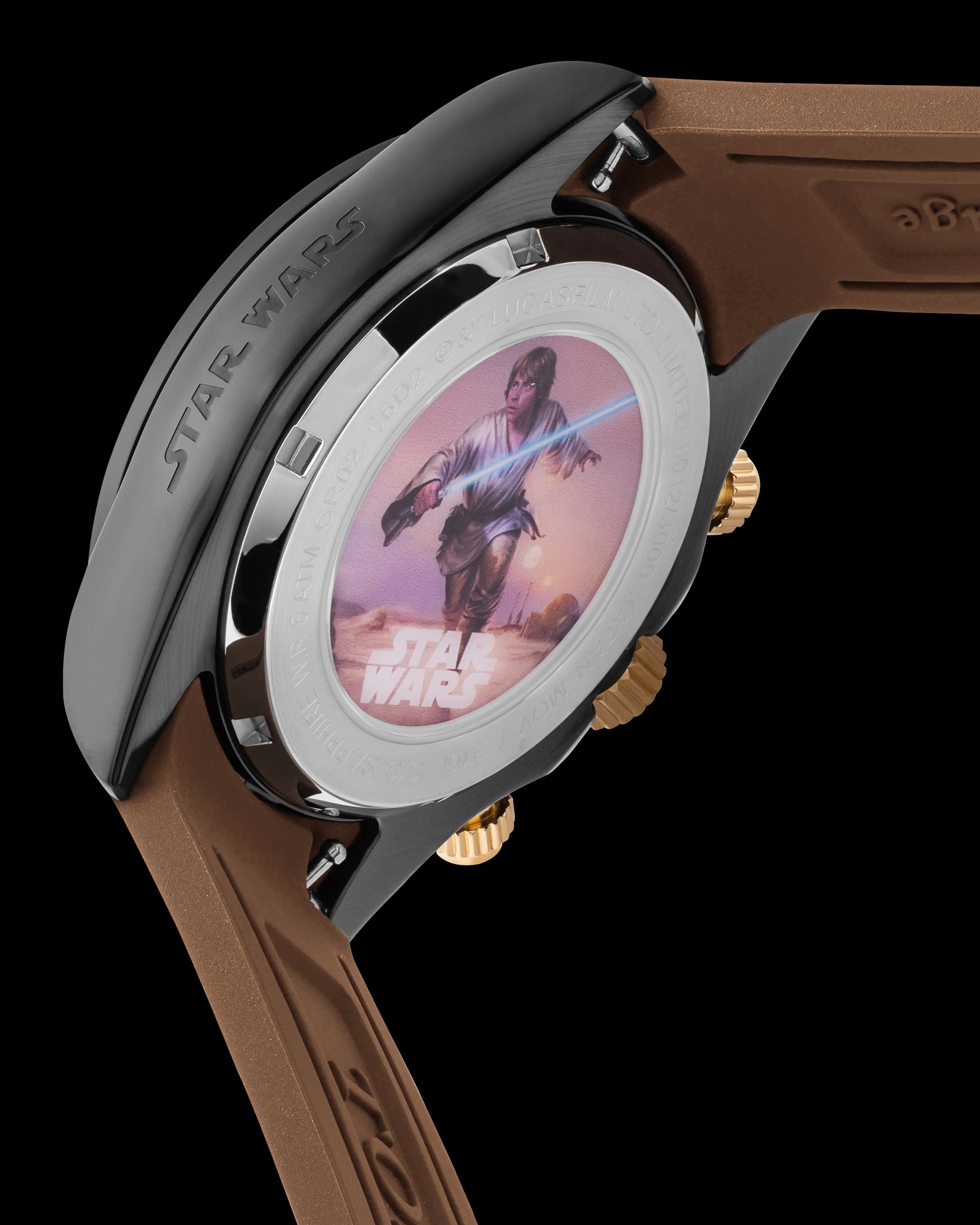 Star Wars Luke Skywalker GR02-C6D2 (Black/Khaki) with Khaki Rubber Leather Strap - Image 2