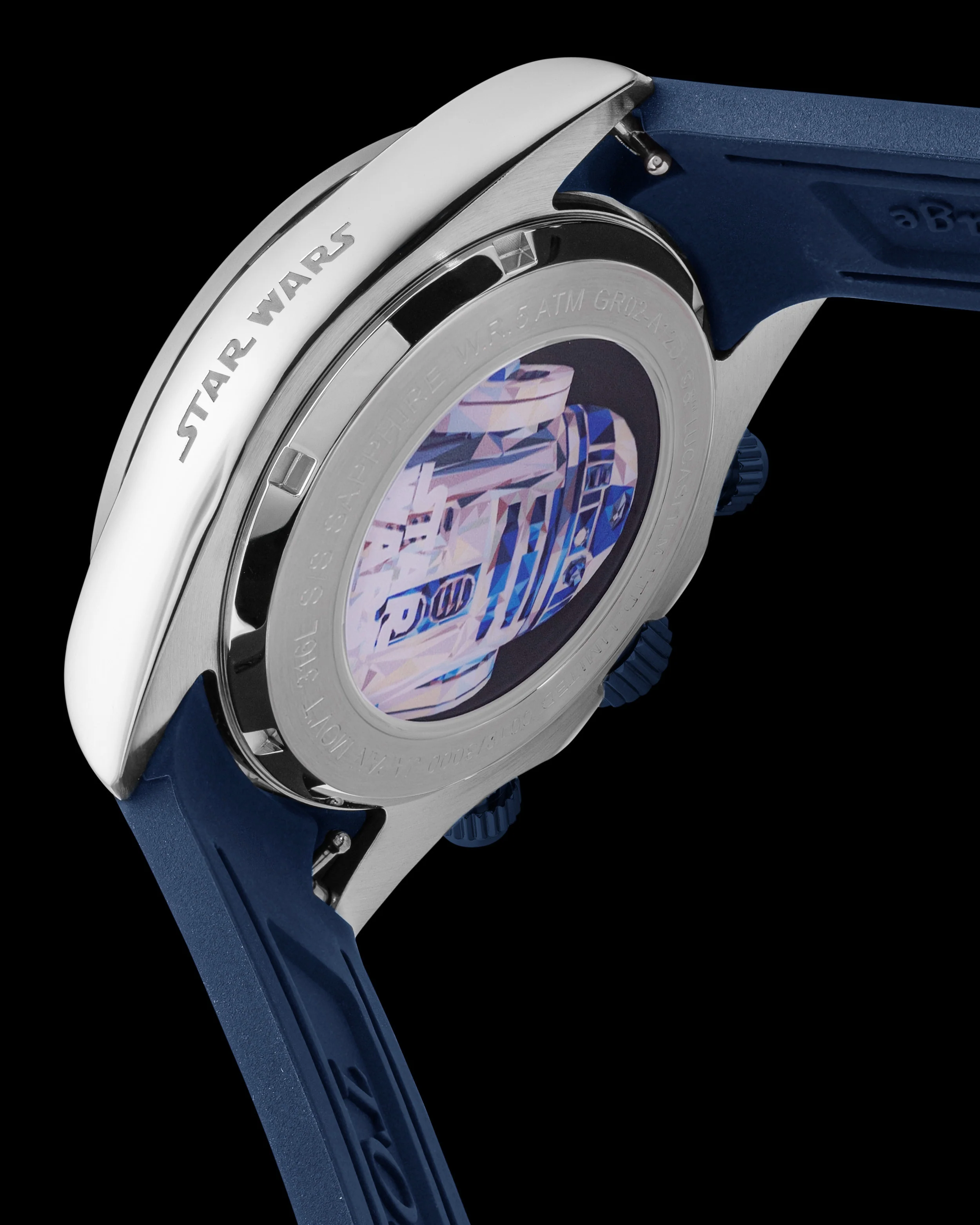 Star Wars R2-D2 GR02-C12D1 (Silver/Black/White) with Grey Rubber Leather Strap - Image 2