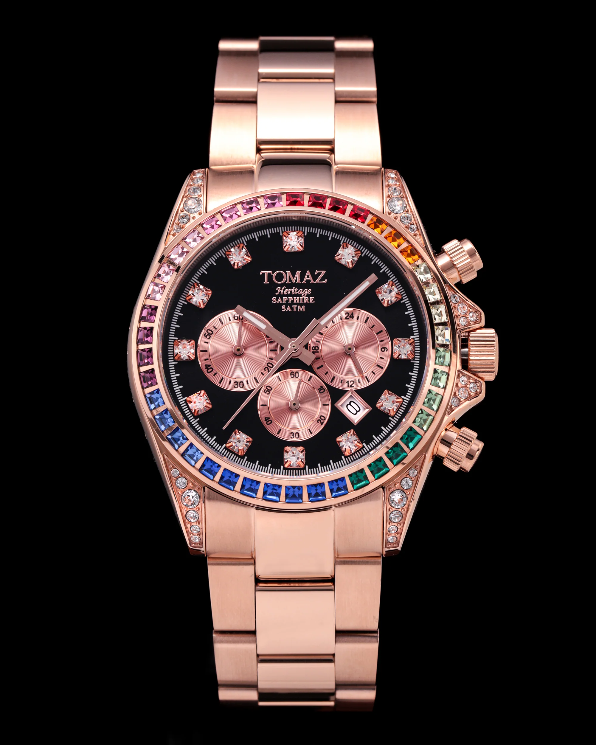Tomaz Ladies Watch GR02L-D1 (Rosegold/Black) with Rainbow Crystal