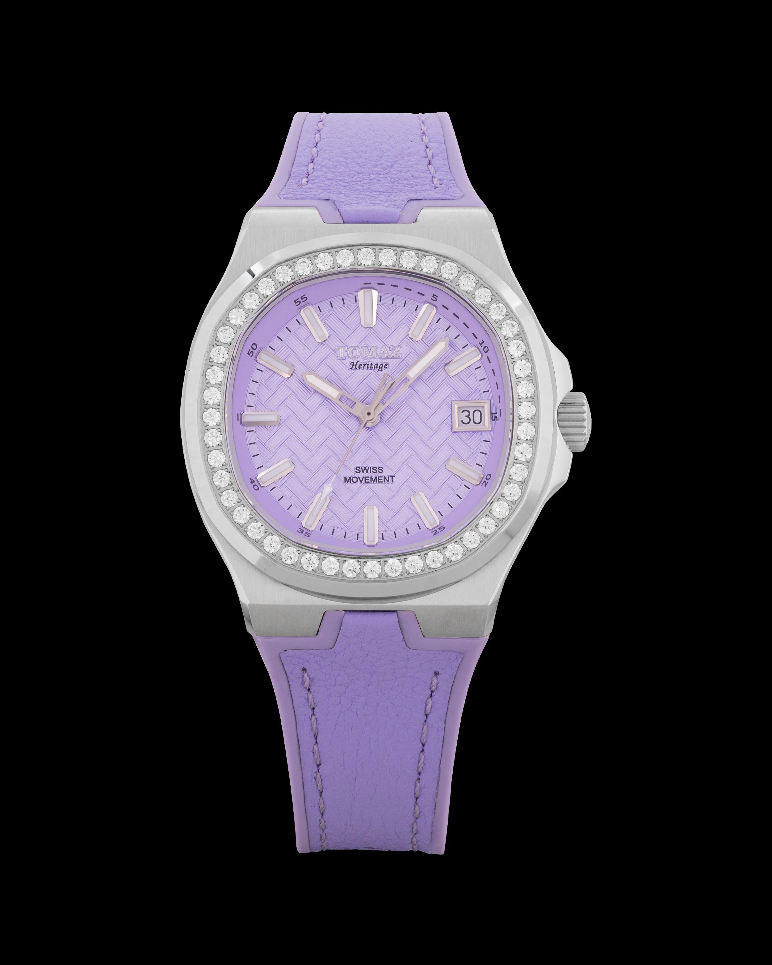 Tomaz Ladies Watch TQ029L-D22 (Silver/Light Purple) with Crystal and Light Purple Rubber Strap