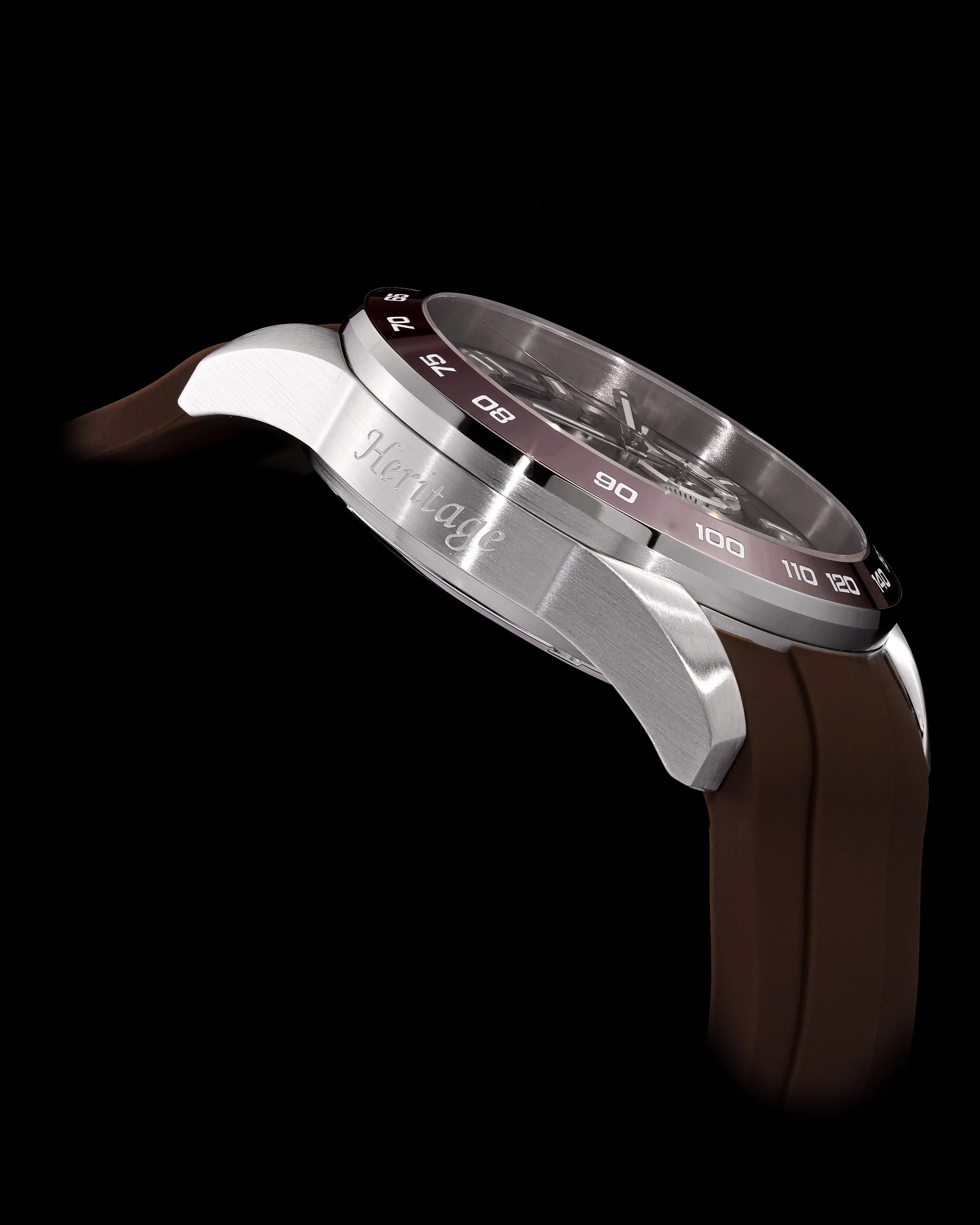 Tomaz Men's Driver Watch TQ031-D14 (Silver/Brown) with Brown Silicone Strap - Image 3