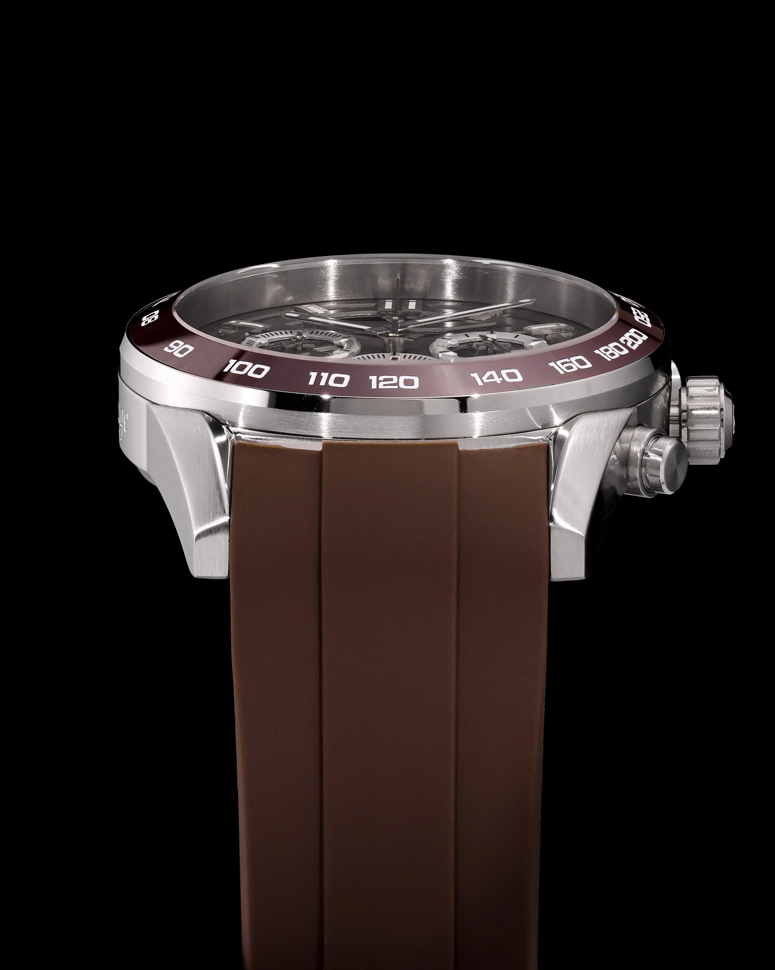 Tomaz Men's Driver Watch TQ031-D14 (Silver/Brown) with Brown Silicone Strap - Image 4