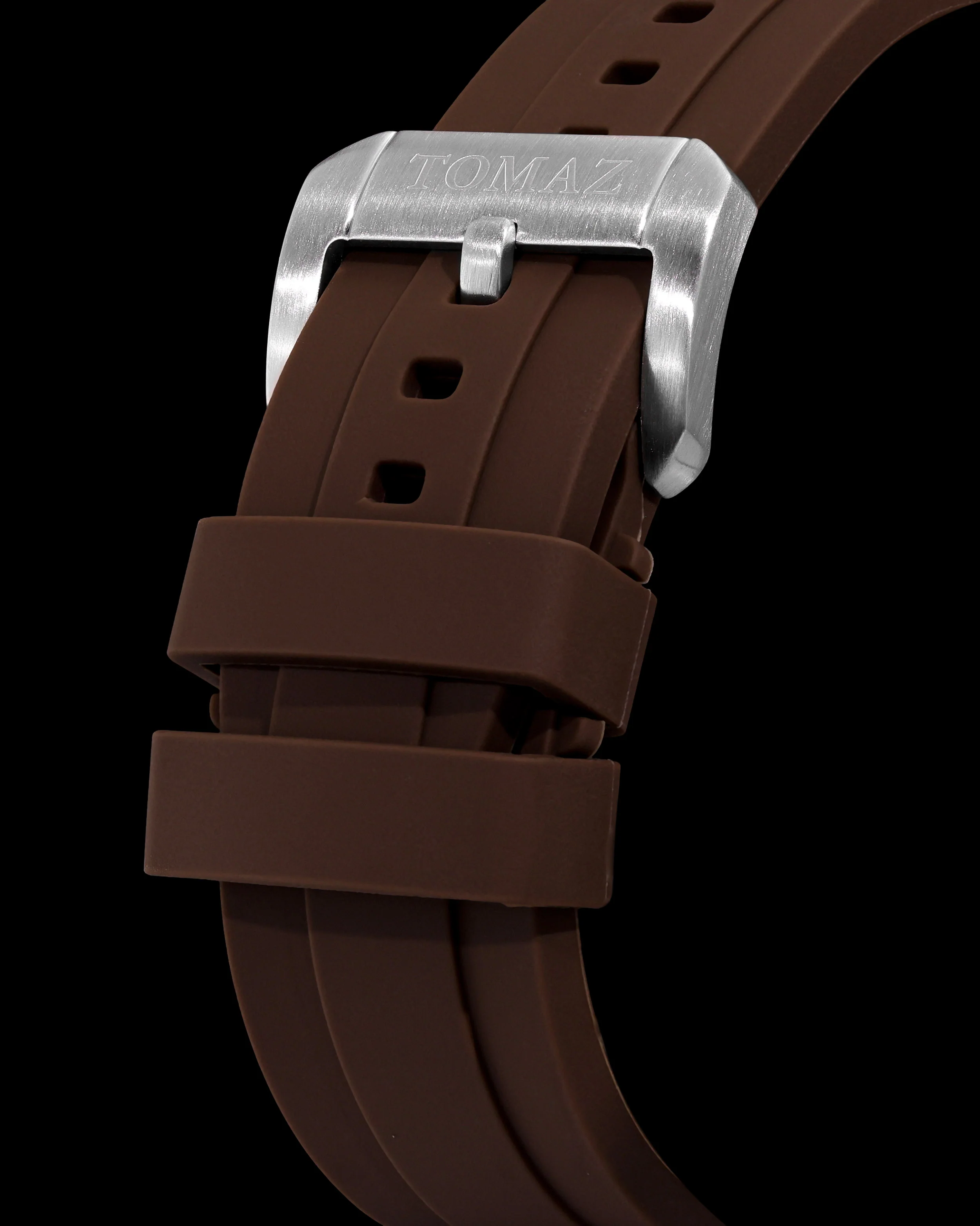 Tomaz Men's Driver Watch TQ031-D14 (Silver/Brown) with Brown Silicone Strap - Image 5
