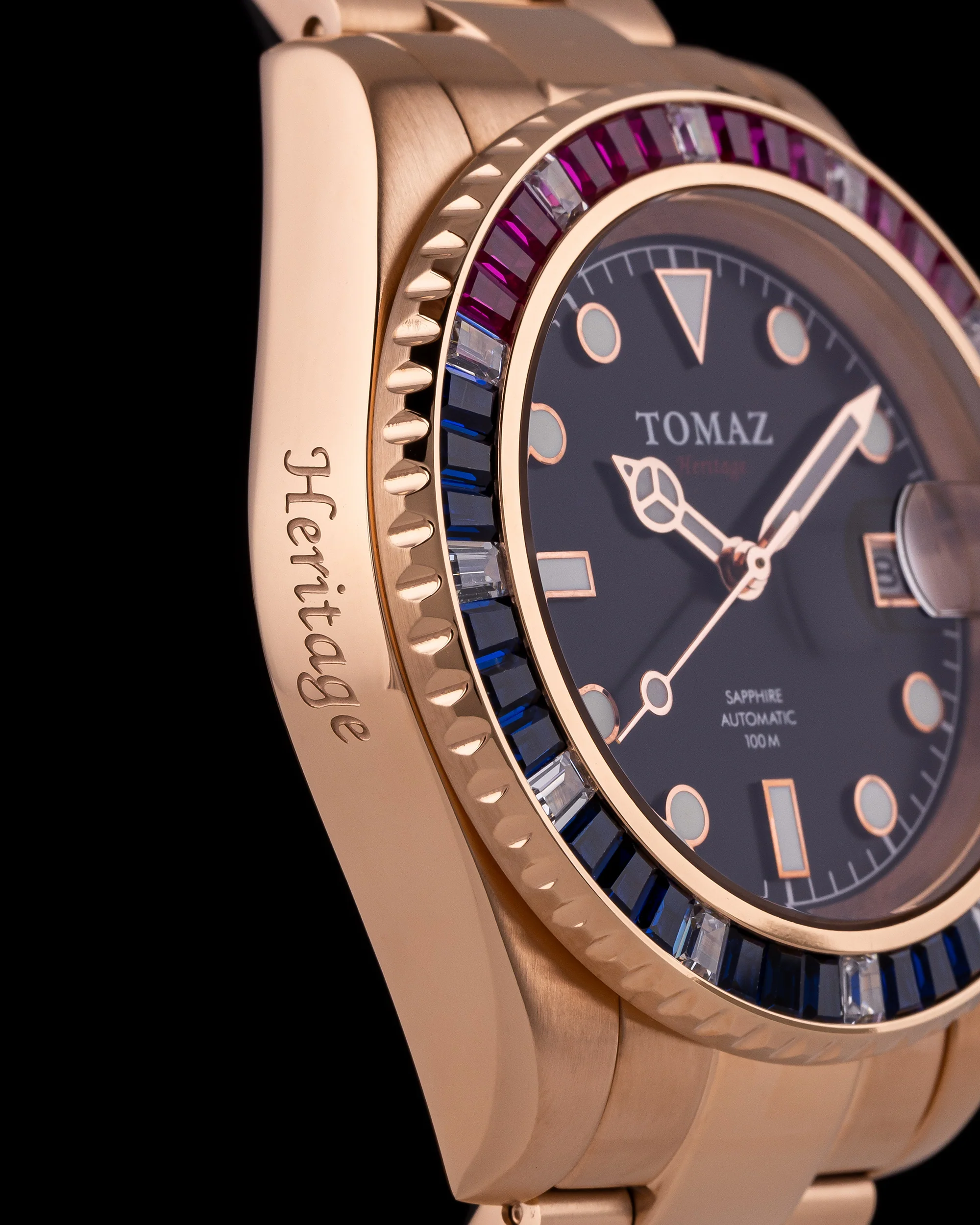 Tomaz Men's Watch GR01BS-D15 (Rosegold) with Navy Purple White Swarovski (Rosegold Stainless Steel) - Image 4