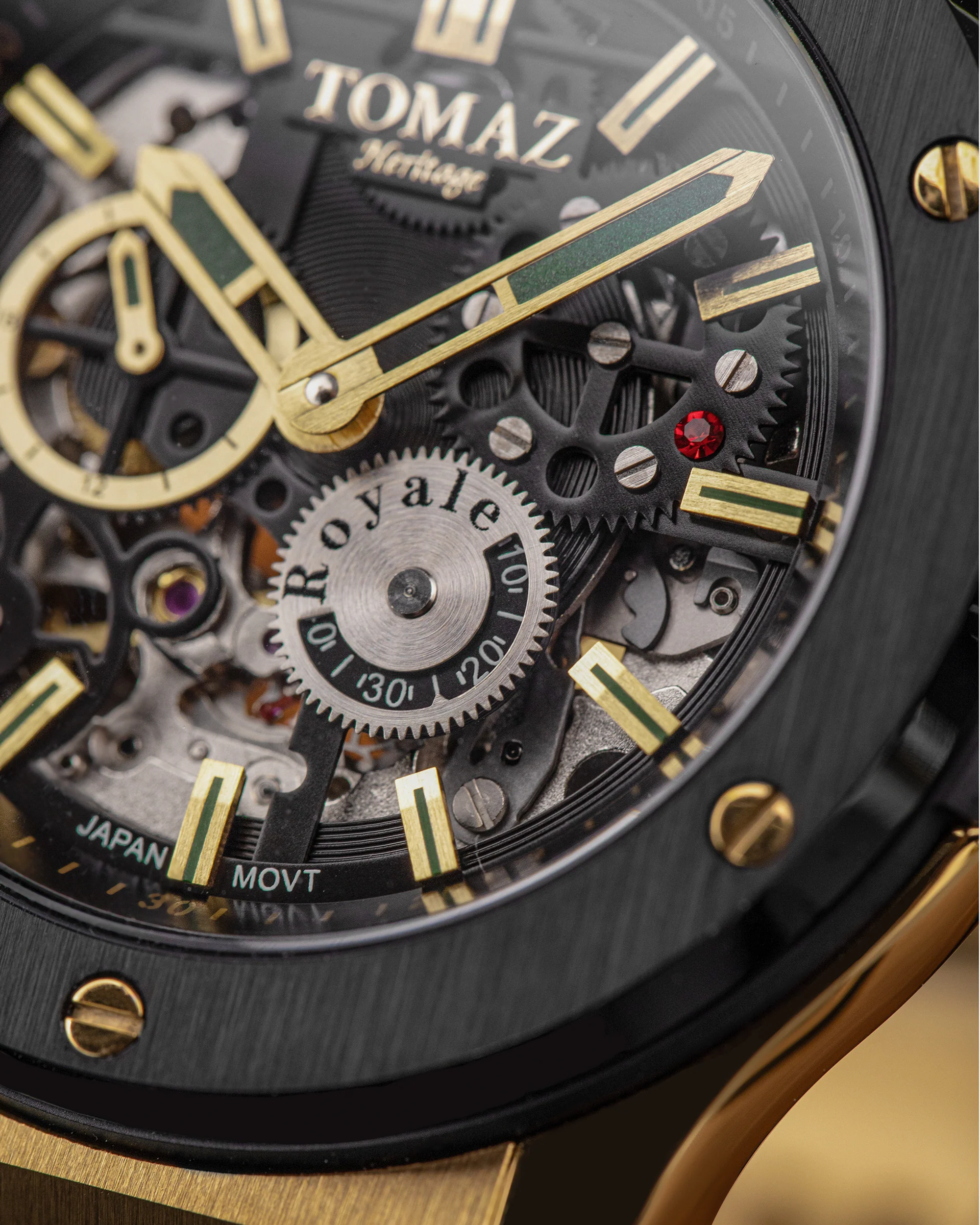 Tomaz Men's Watch TW014-D9 (Gold/Black) Green Leather Strap - Image 4