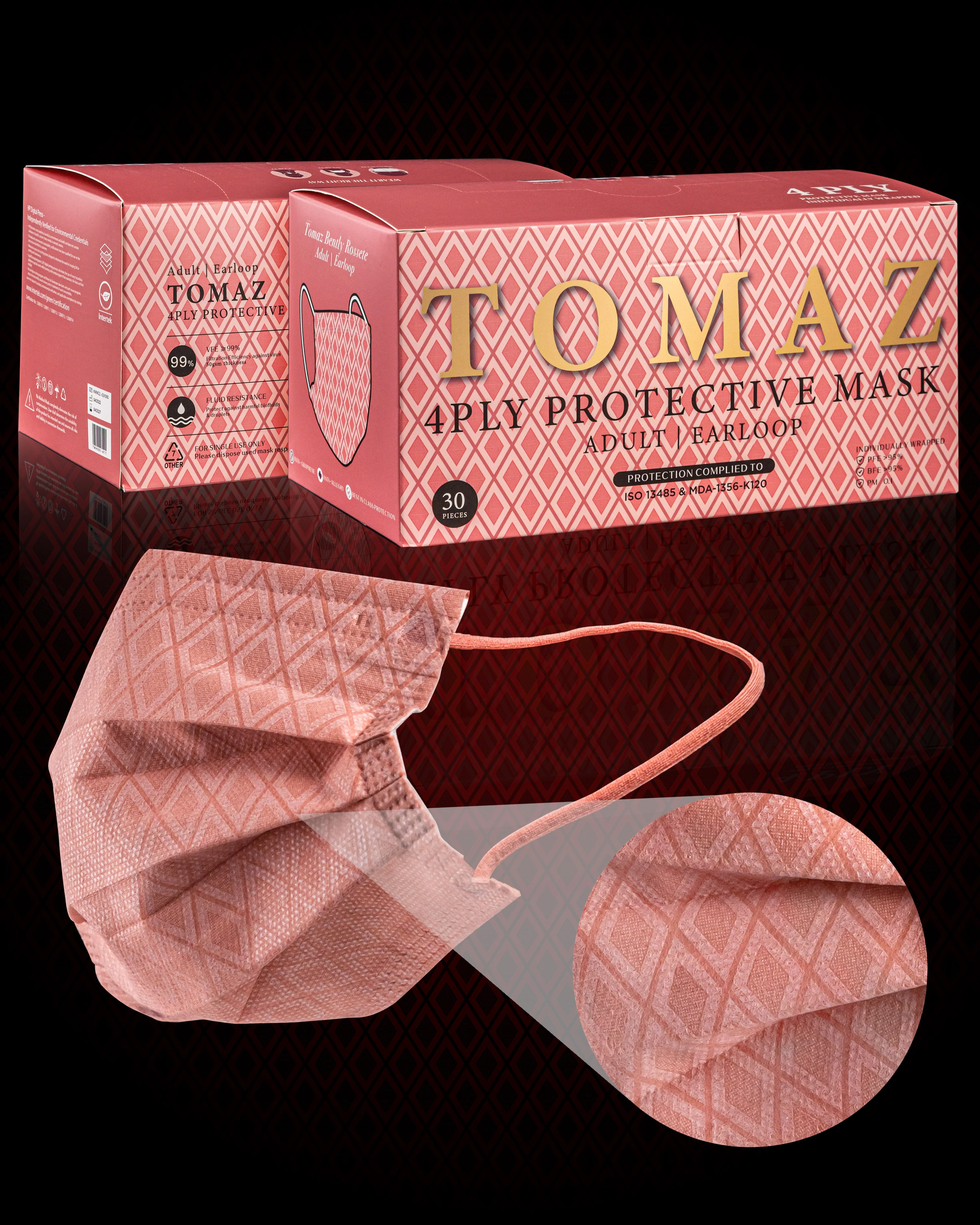 Tomaz TME001-A11 4Ply Protective Earloop Mask (Pink) - Image 3
