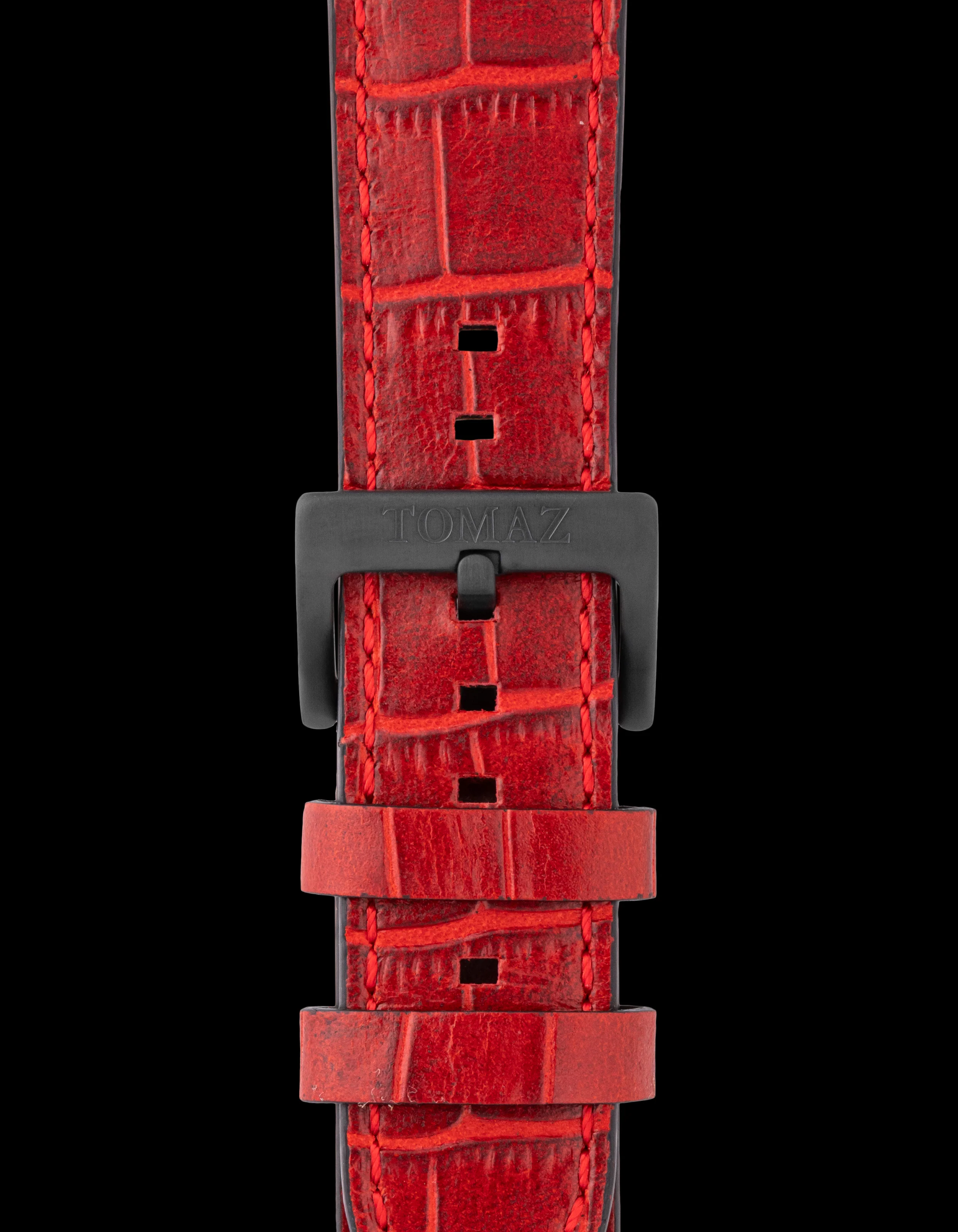 Tomaz TS1-1 Leather Bamboo 24mm Watch Strap (Red) - Image 2