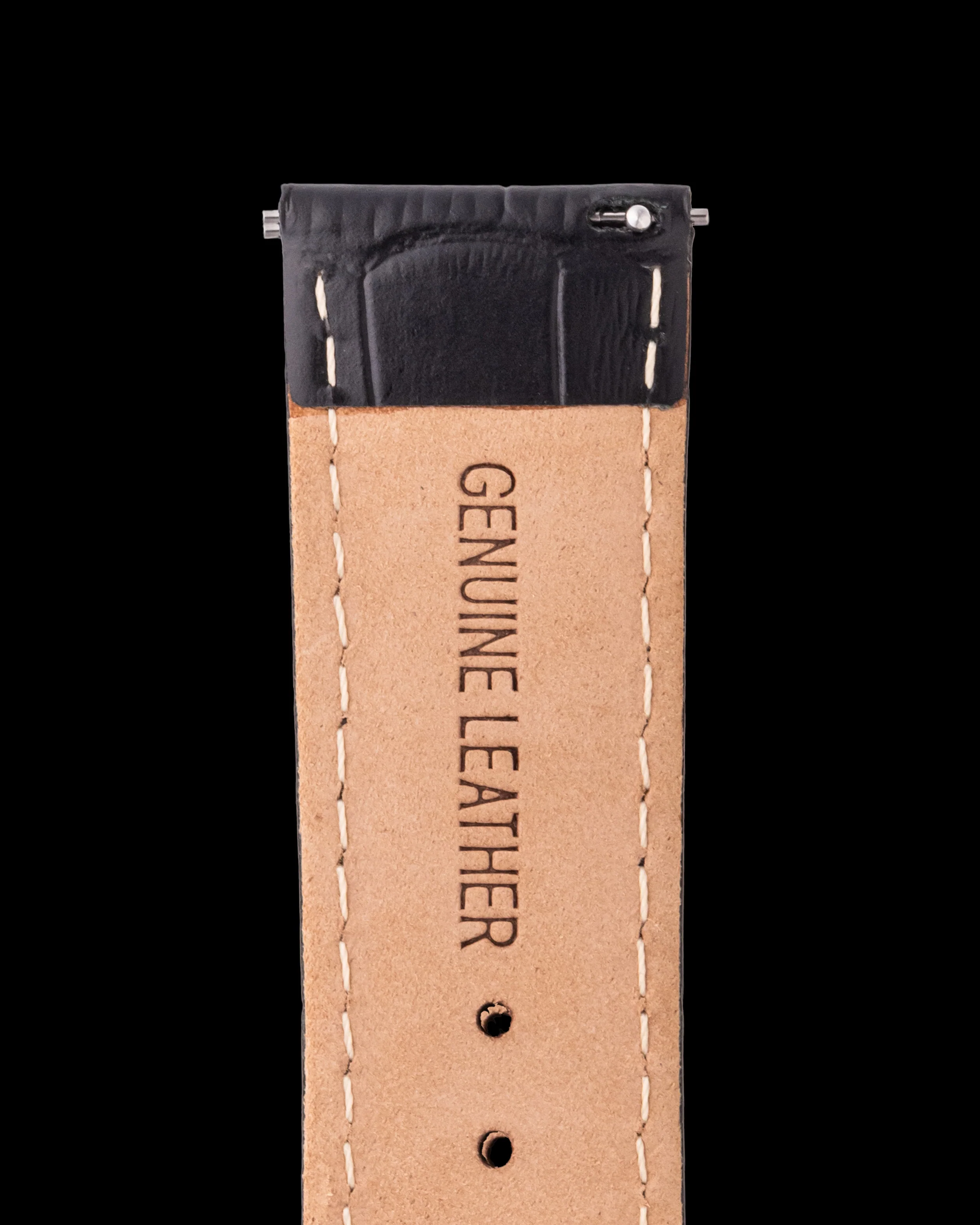Tomaz TS1-1A Leather Bamboo 22mm Watch Strap (Black) - Image 3