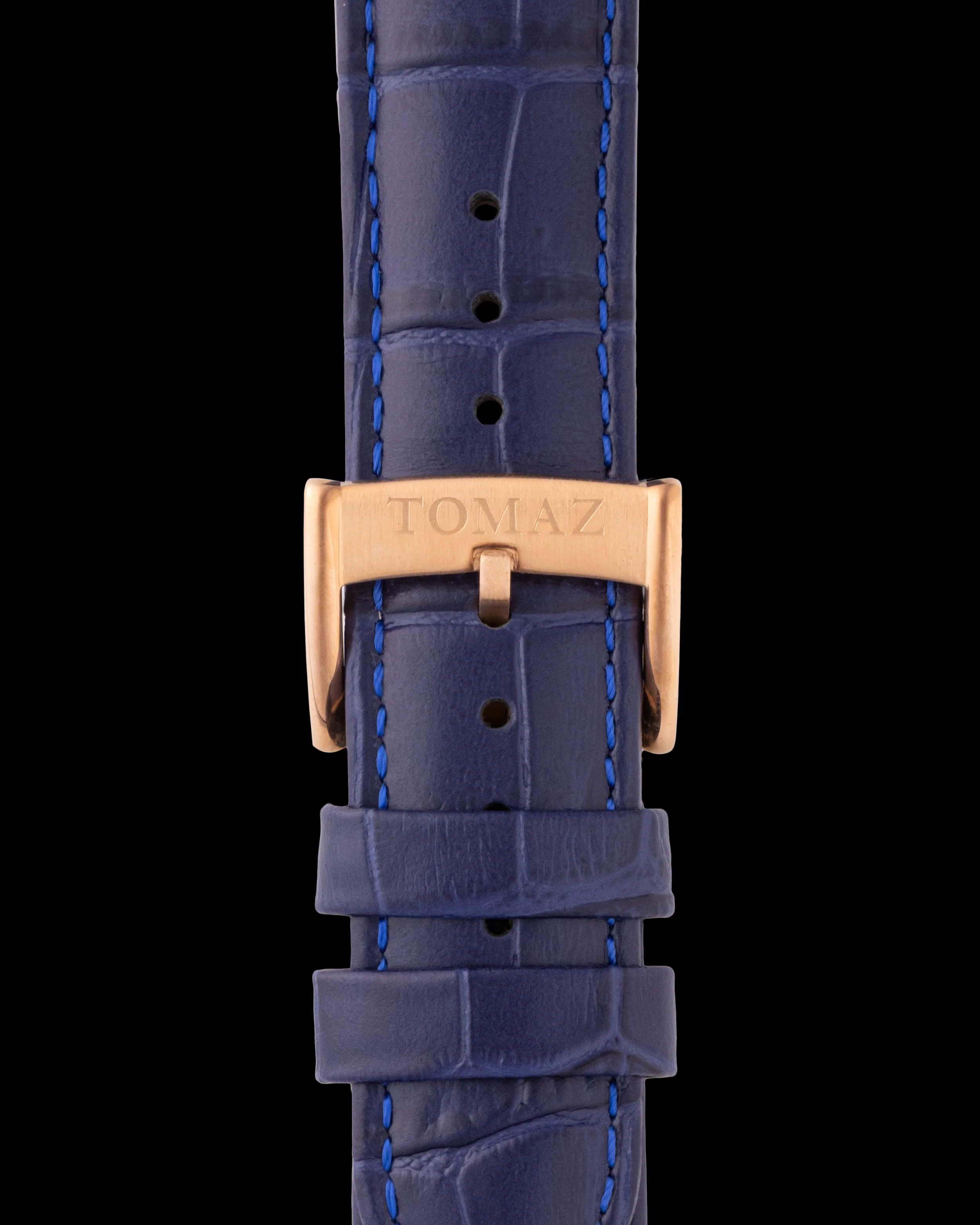 Tomaz TS1-1A Leather Bamboo 22mm Watch Strap (Blue) - Image 2