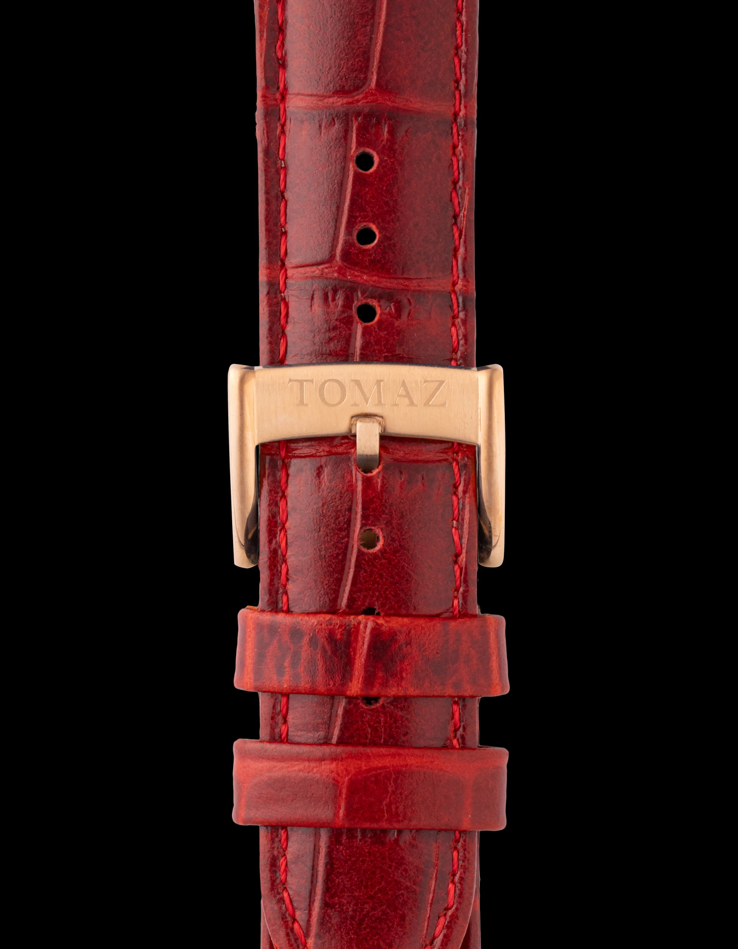 Tomaz TS1-1A Leather Bamboo 22mm Watch Strap (Red) - Image 2
