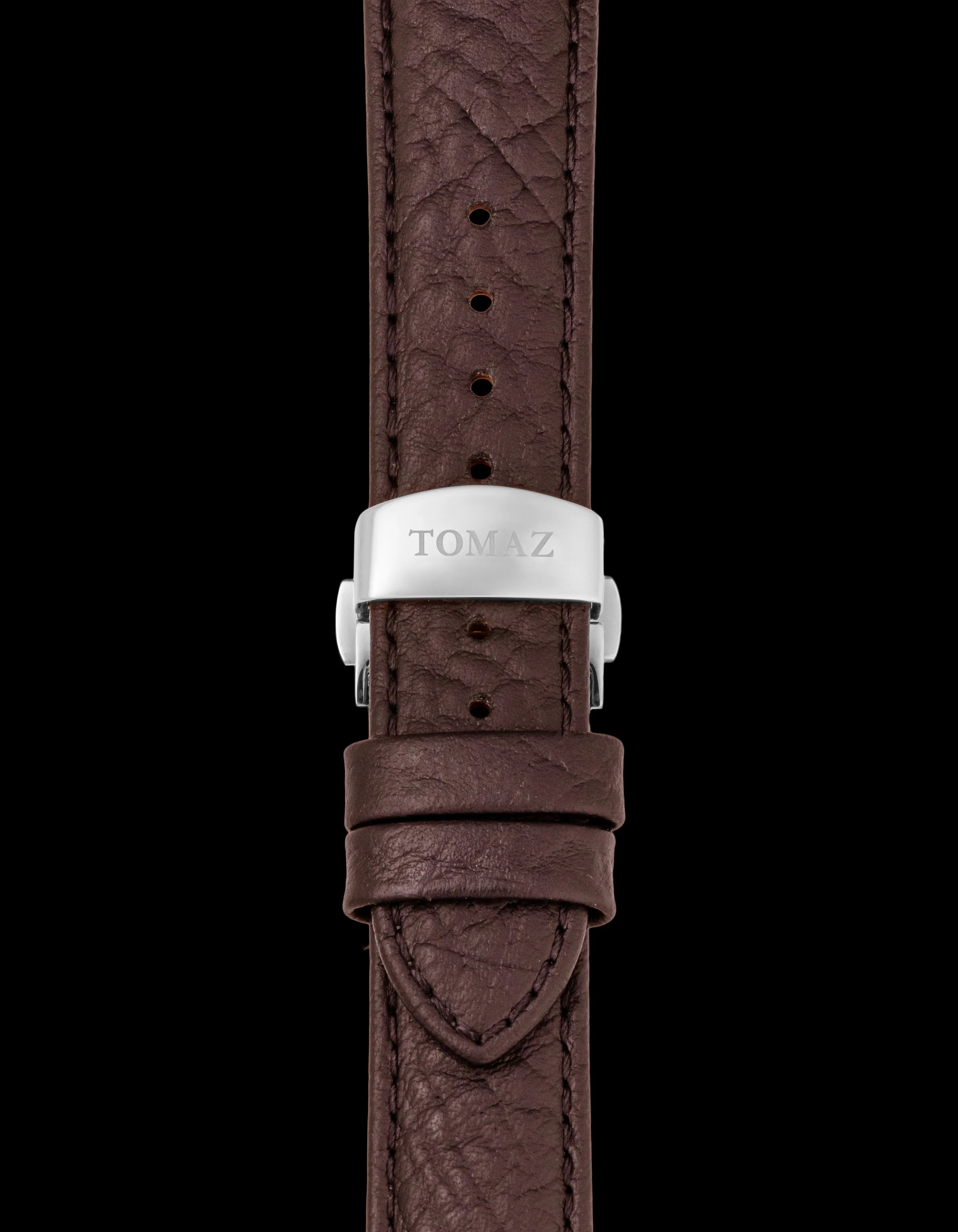 Tomaz TS2-3B Men's Leather Lychee 22mm Watch Strap with Butterfly Clip (Coffee) - Image 2