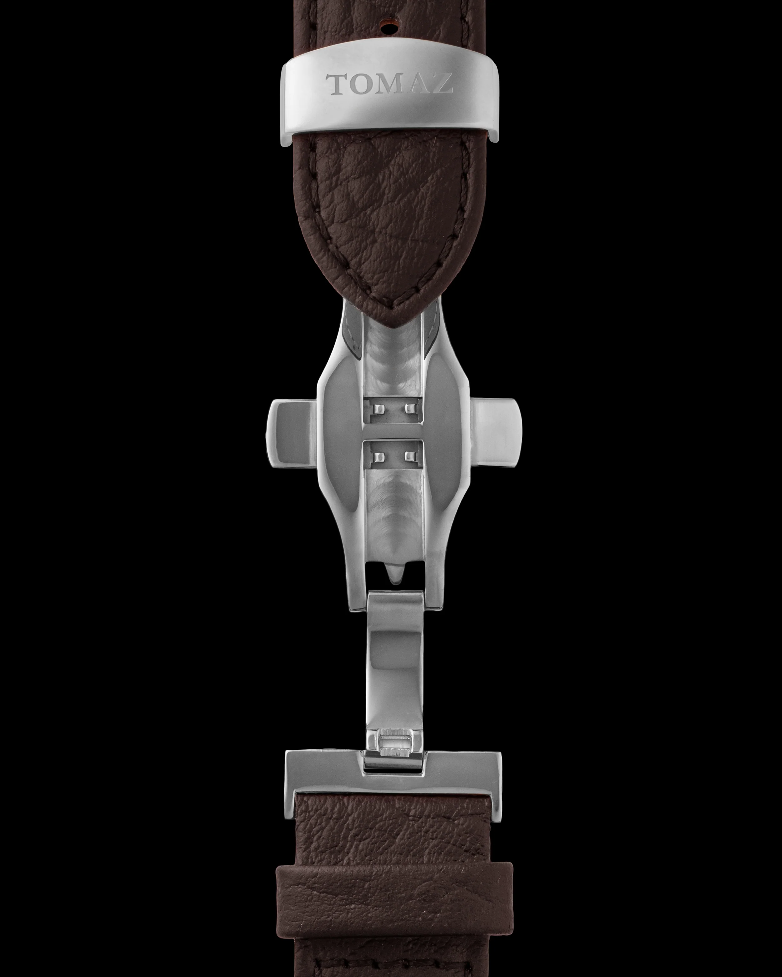 Tomaz TS2-3B Men's Leather Lychee 22mm Watch Strap with Butterfly Clip (Coffee) - Image 3