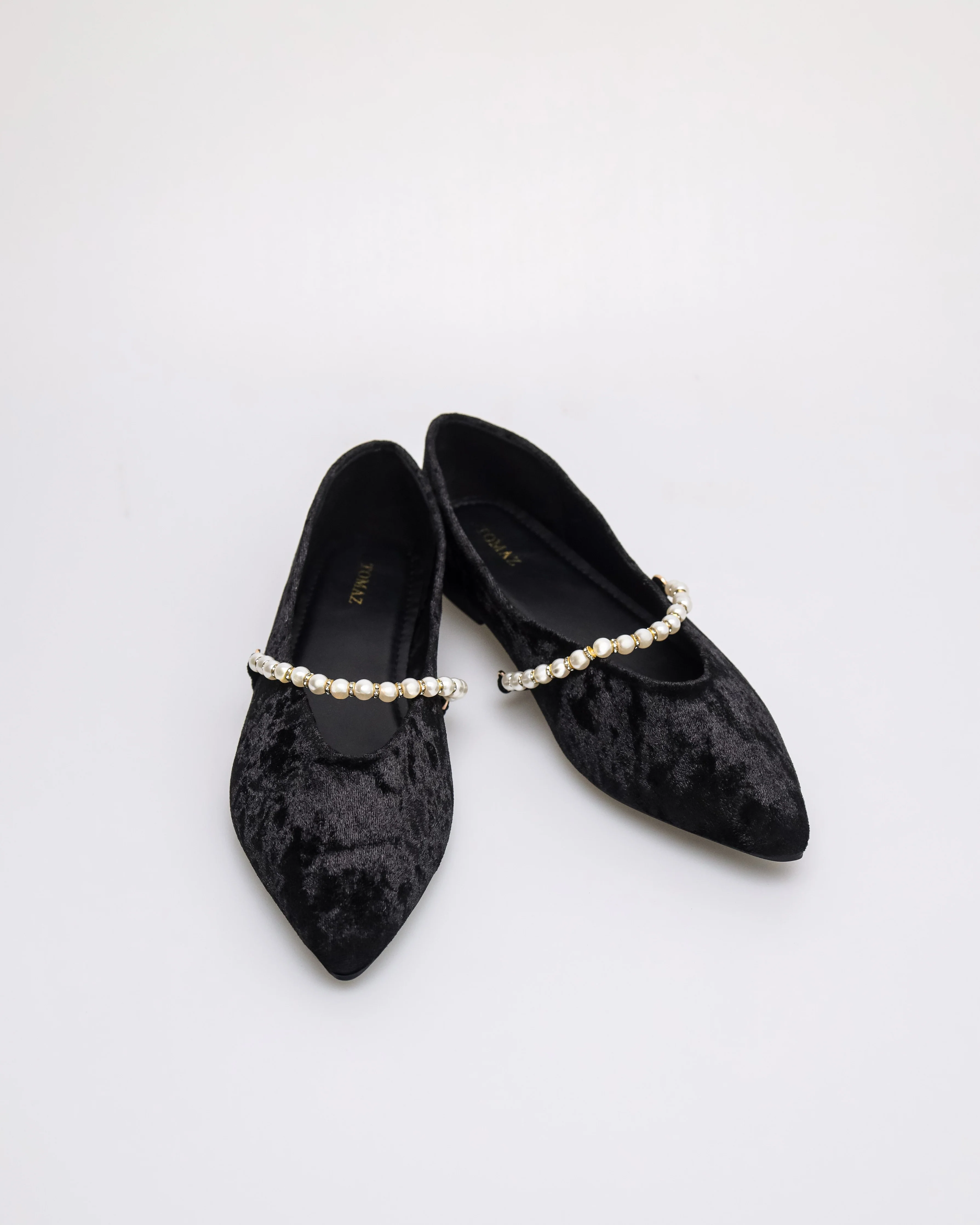Tomaz YX191 Ladies Textured Pearl Flats (Black) - Image 2