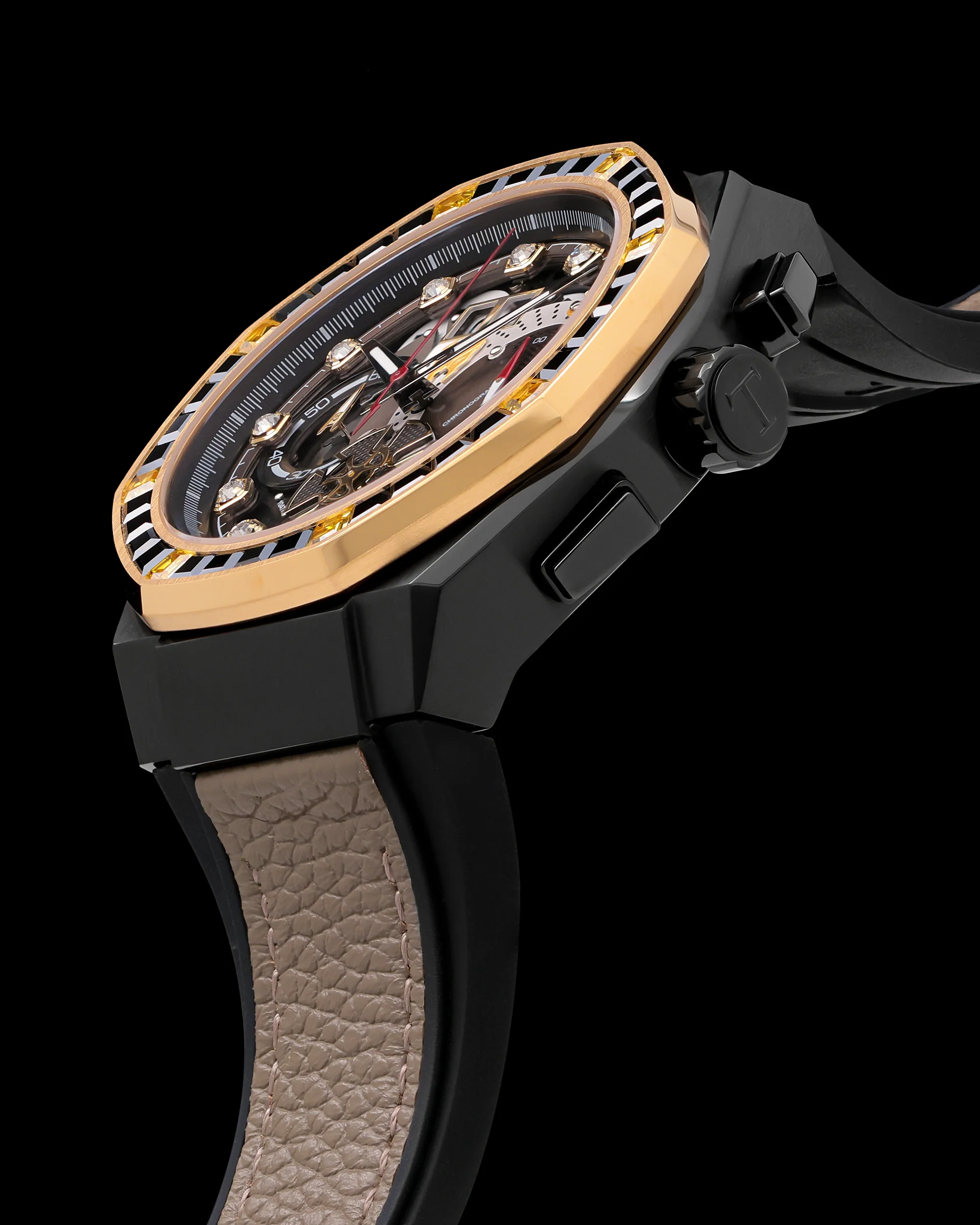 Transformer Scourge TQ023O-D1 (Black/Rosegold) with Black and Rosegold Crystal (Brown Leather with Silicone Strap) - Image 3