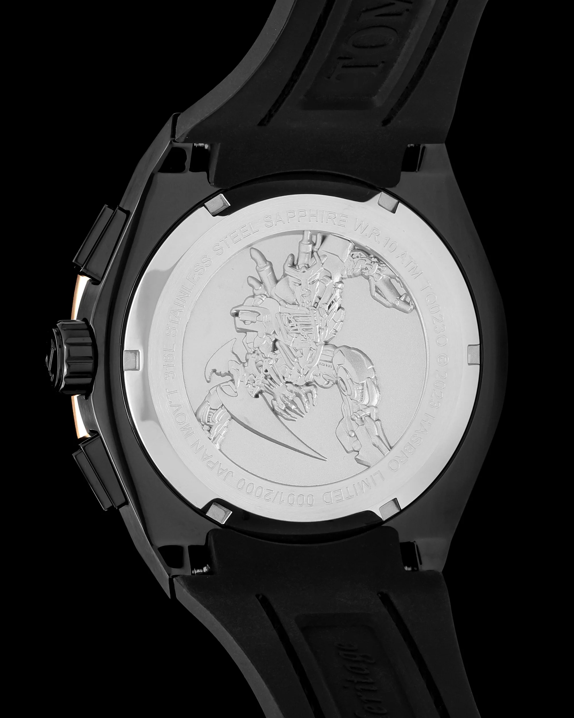 Transformer Scourge TQ023O-D1 (Black/Rosegold) with Black and Rosegold Crystal (Brown Leather with Silicone Strap) - Image 4