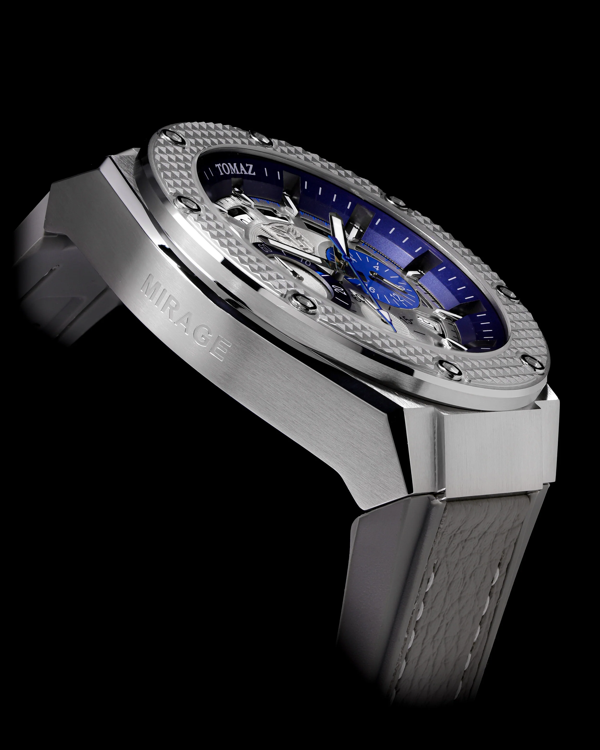 Transformer Mirage TQ030O-D1 (Silver/Blue) Grey Leather Strap - Image 4