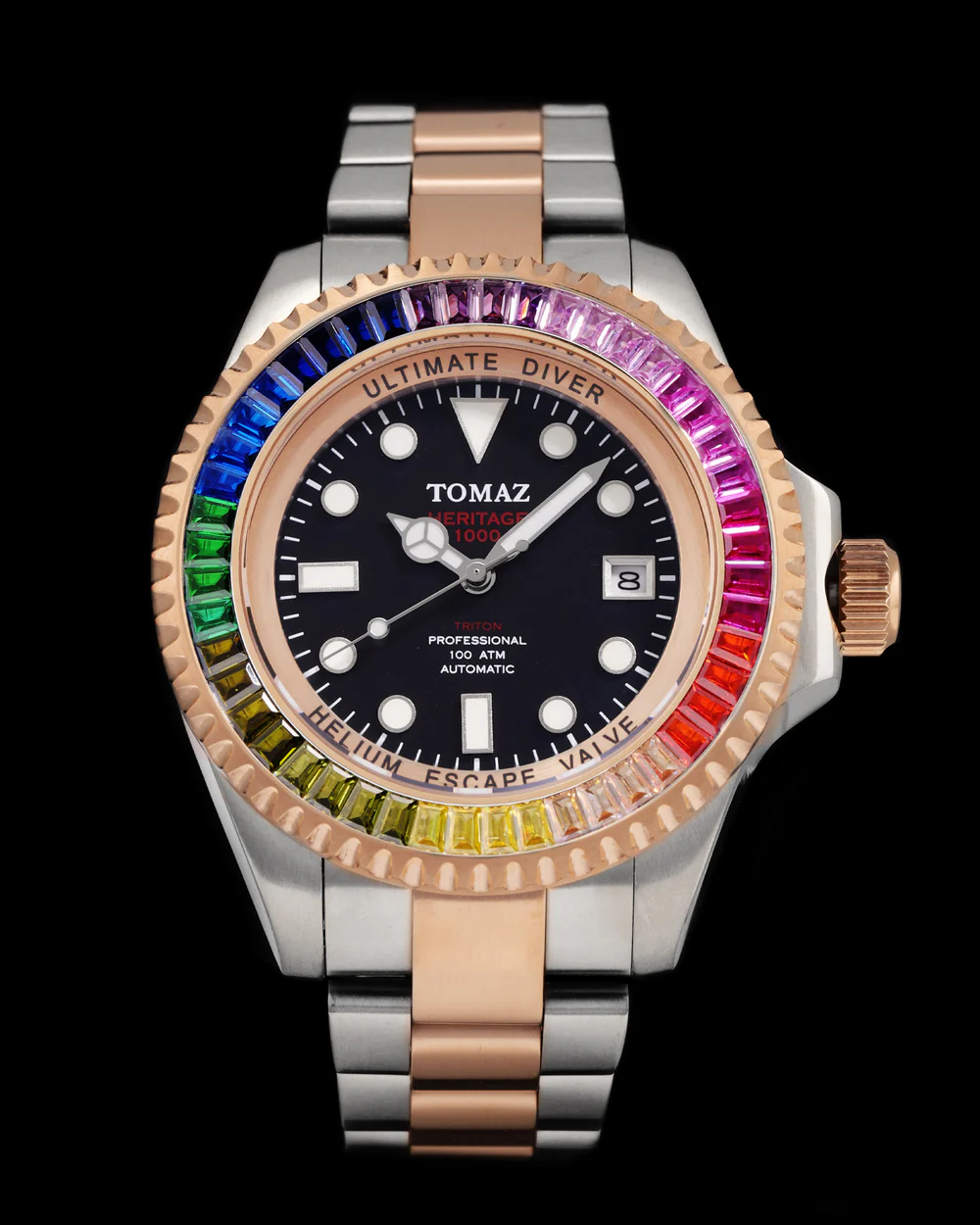 Ultimate Diver GR06-D5 (Silver/Black) with Rainbow Swarovski ( Silver & Rosegold Stainless Steel)
