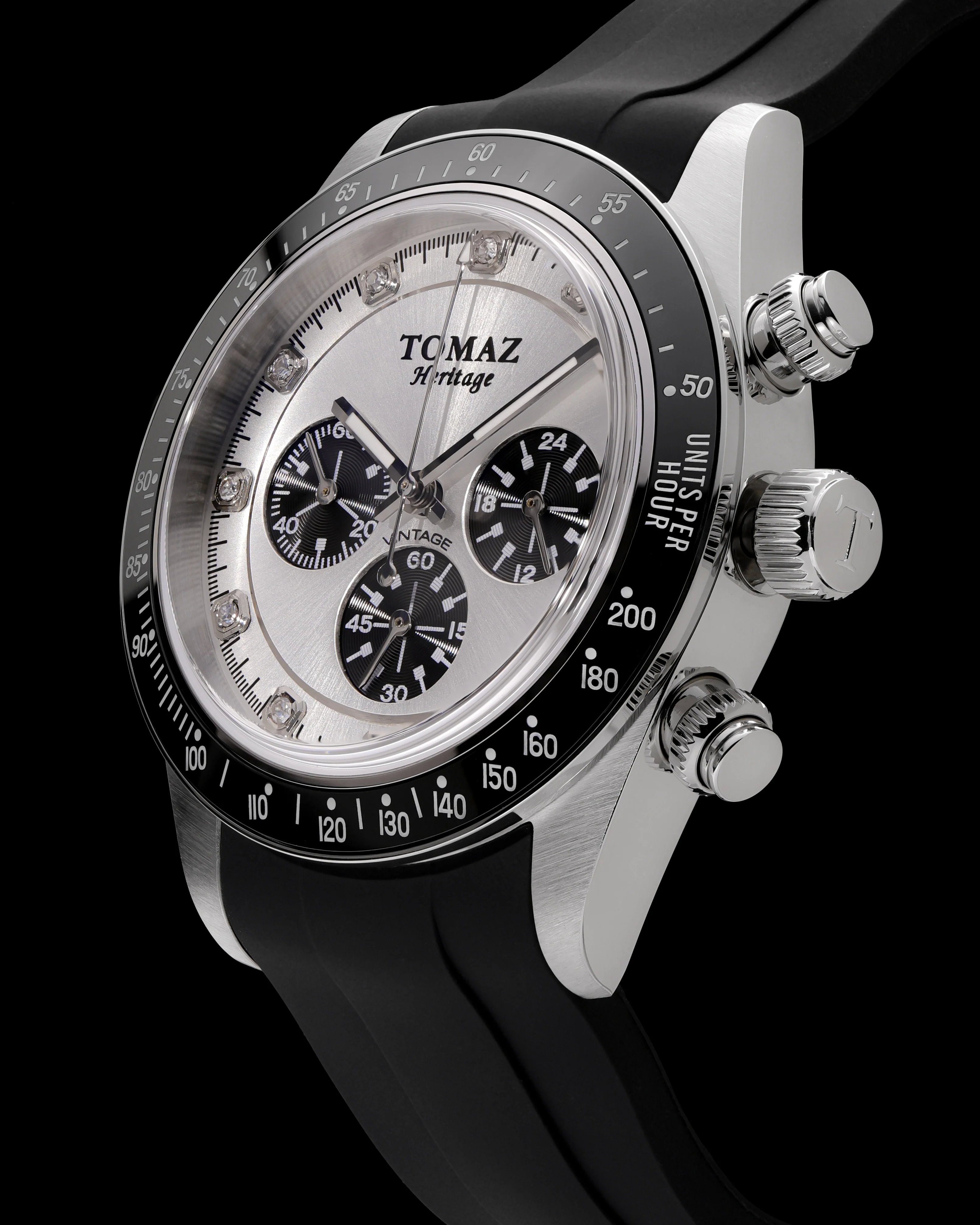 Vintage GR07-D1 (Silver/Black) with Silver Crystal (Black Silicone Strap) - Image 2